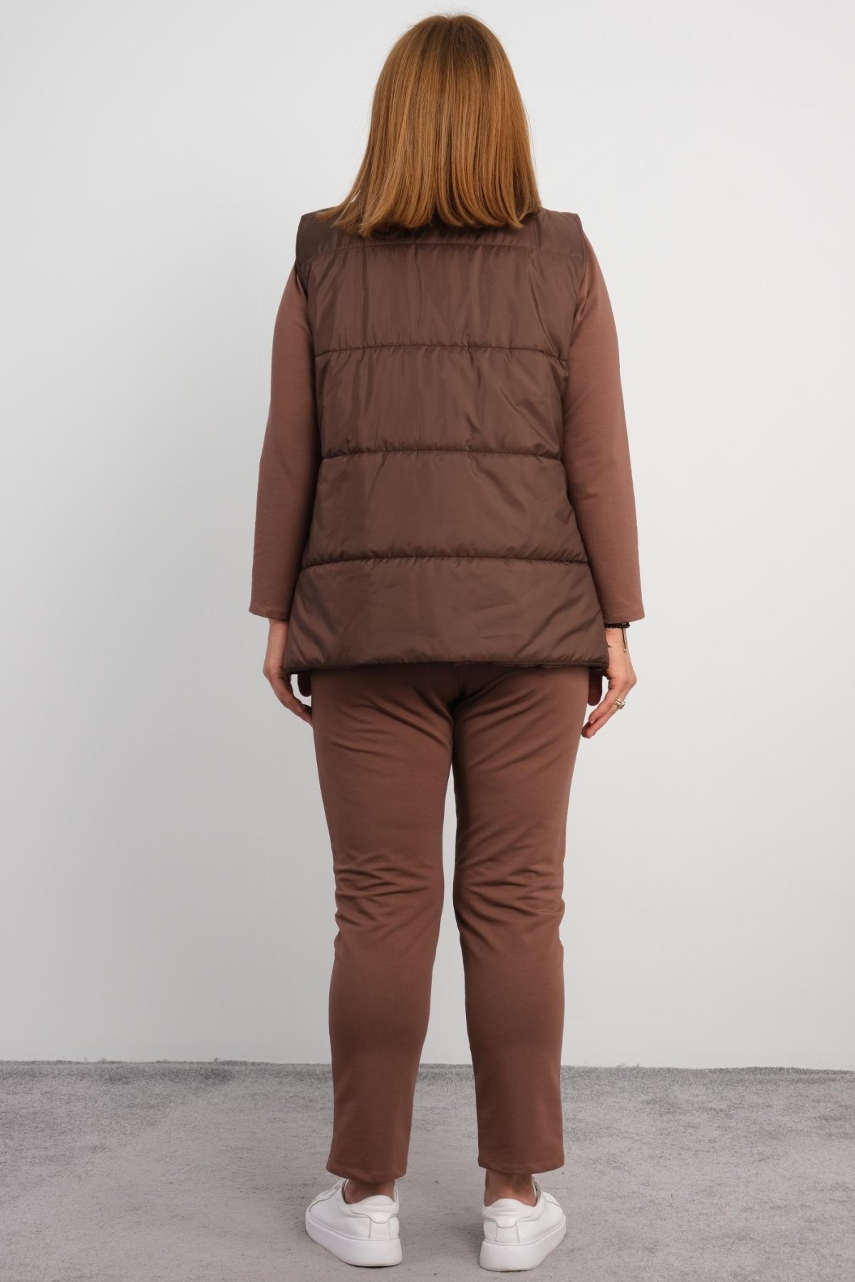 Super Plus Size Womens Three-Piece Sports Set-Brown