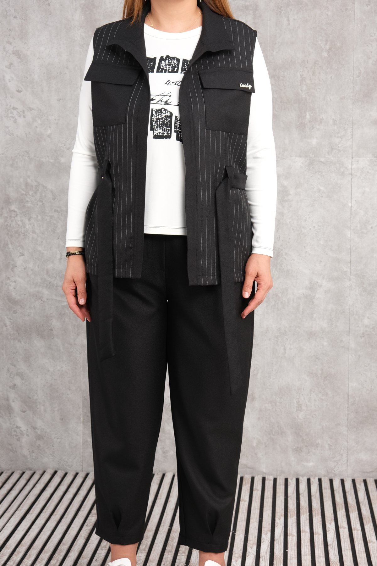 Plus Size Three-Piece Sports Set-Black