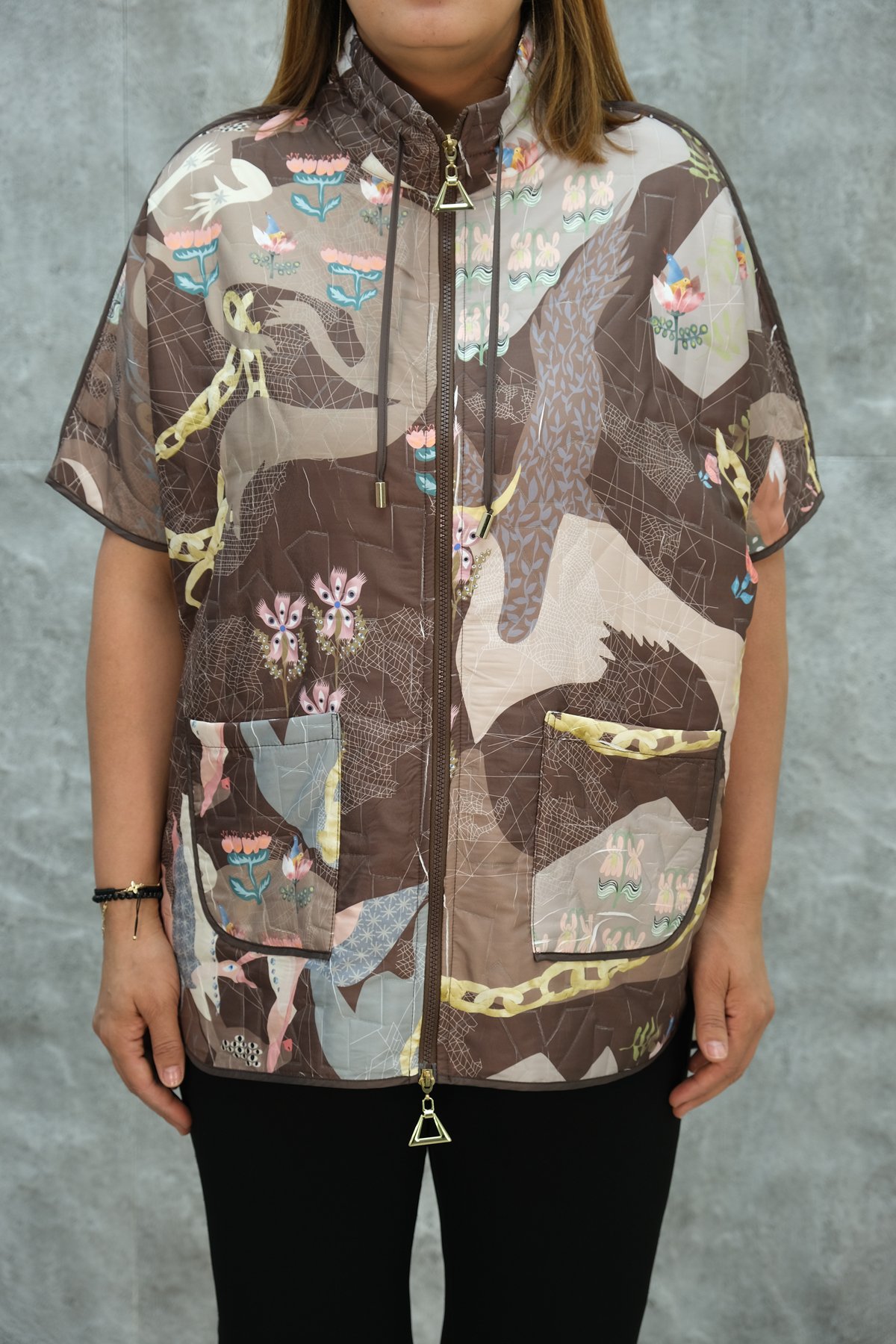 Plus Size Short Sport Jacket-Brown