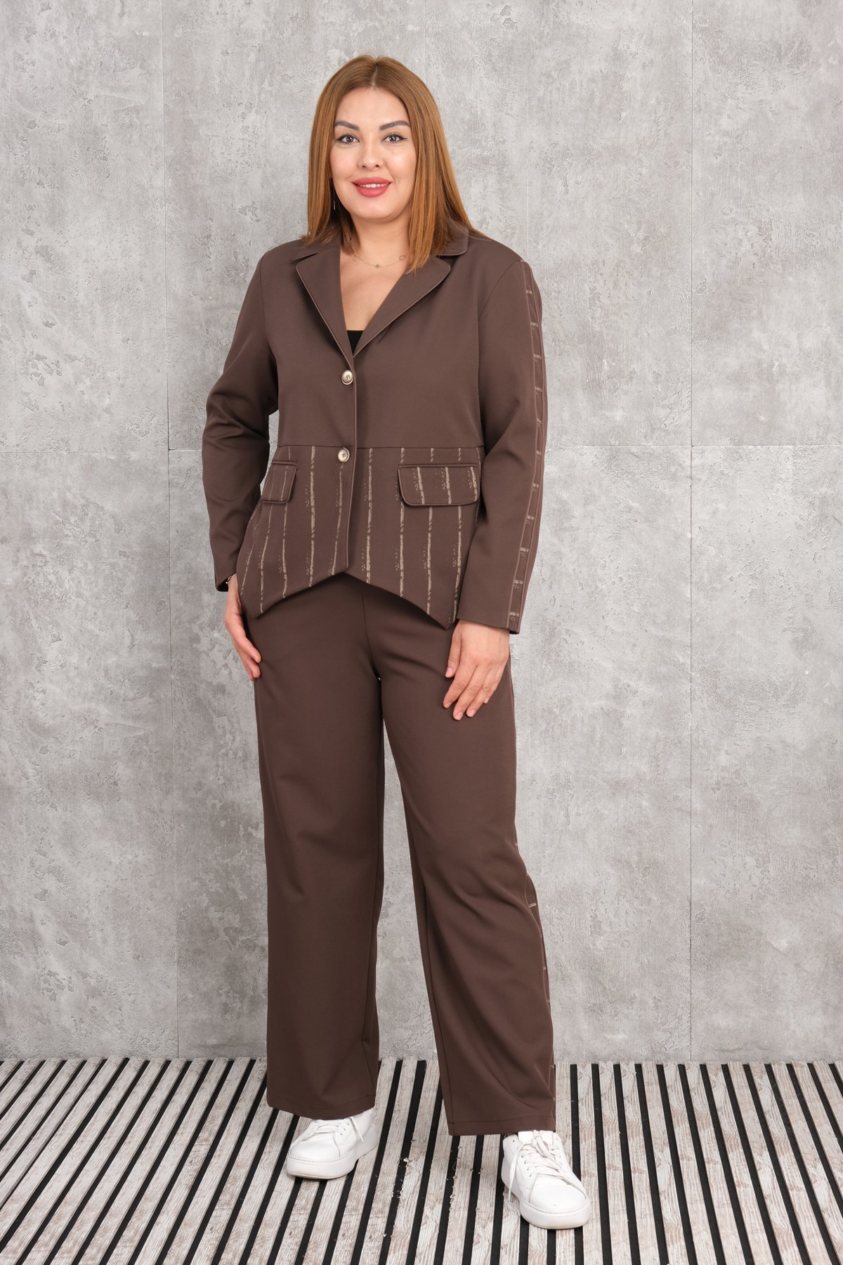 Plus Size Two-Piece Set-Brown