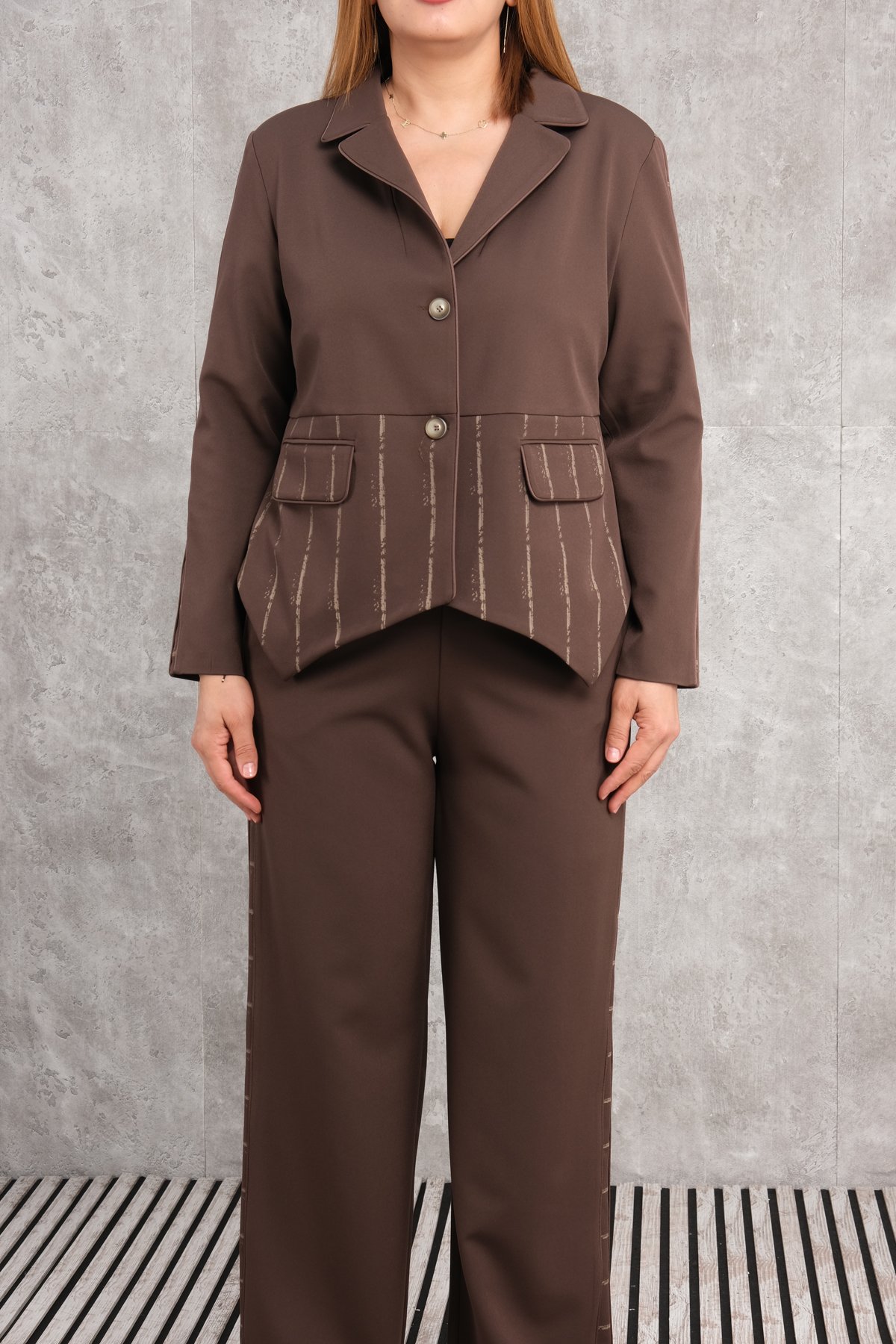 Plus Size Two-Piece Set-Brown