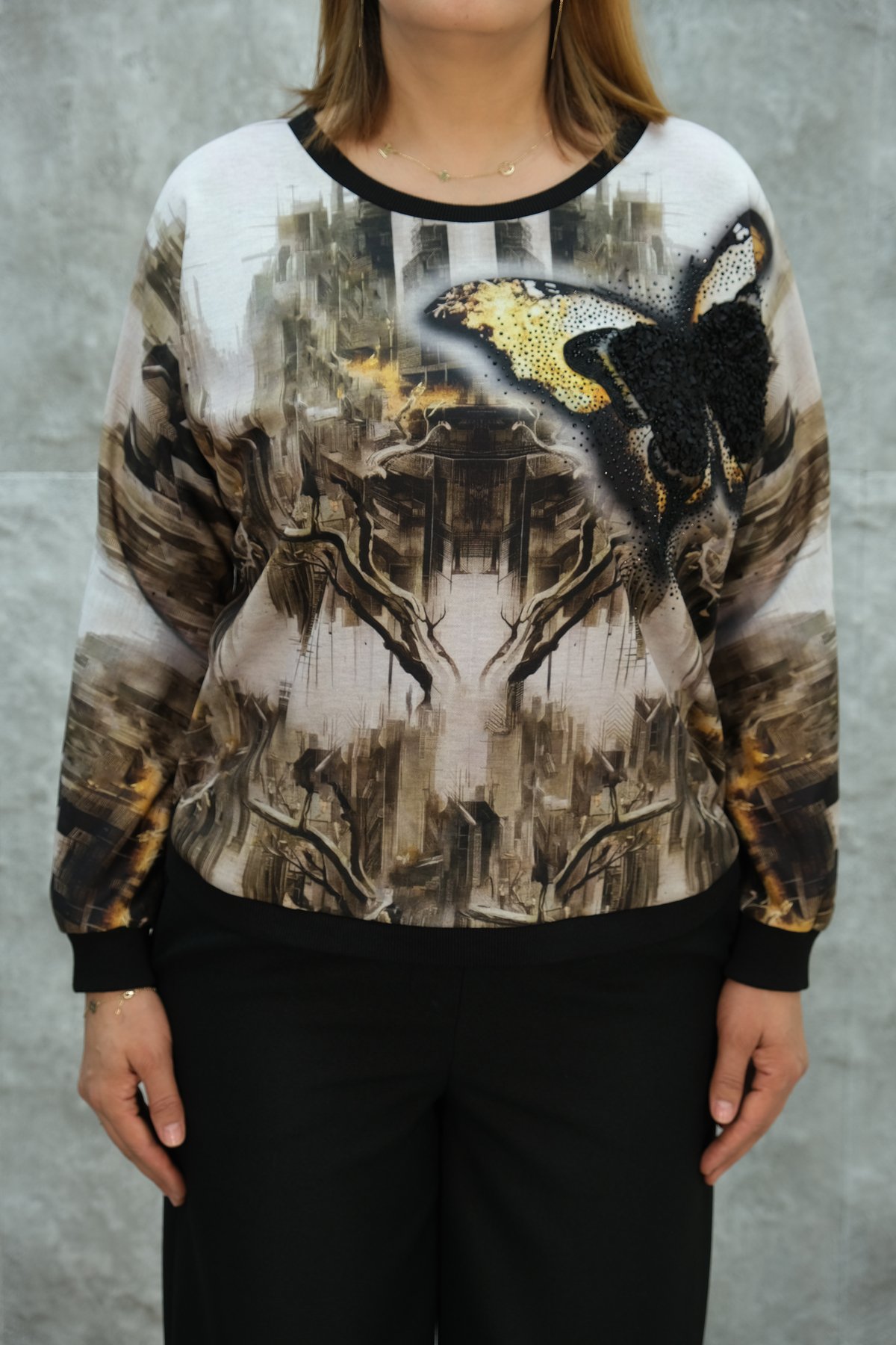 Plus Size Printed Blouse-Black