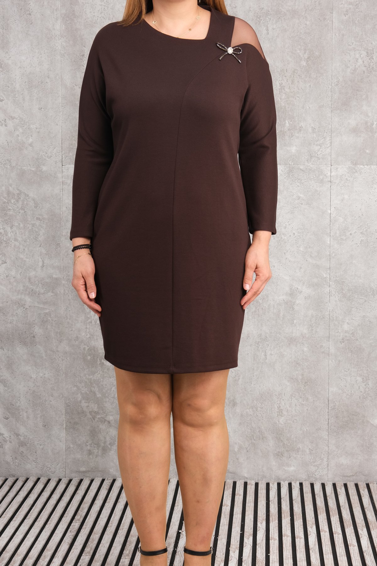 Plus Size Dress-Brown