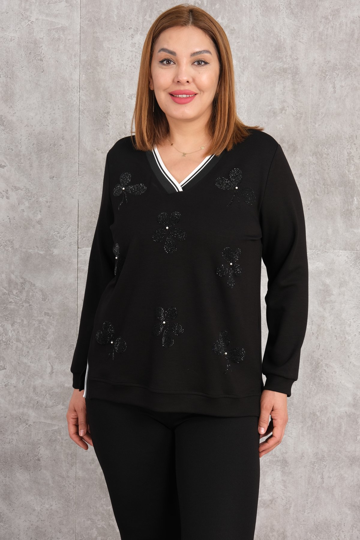 Plus Size Printed Blouse-Black