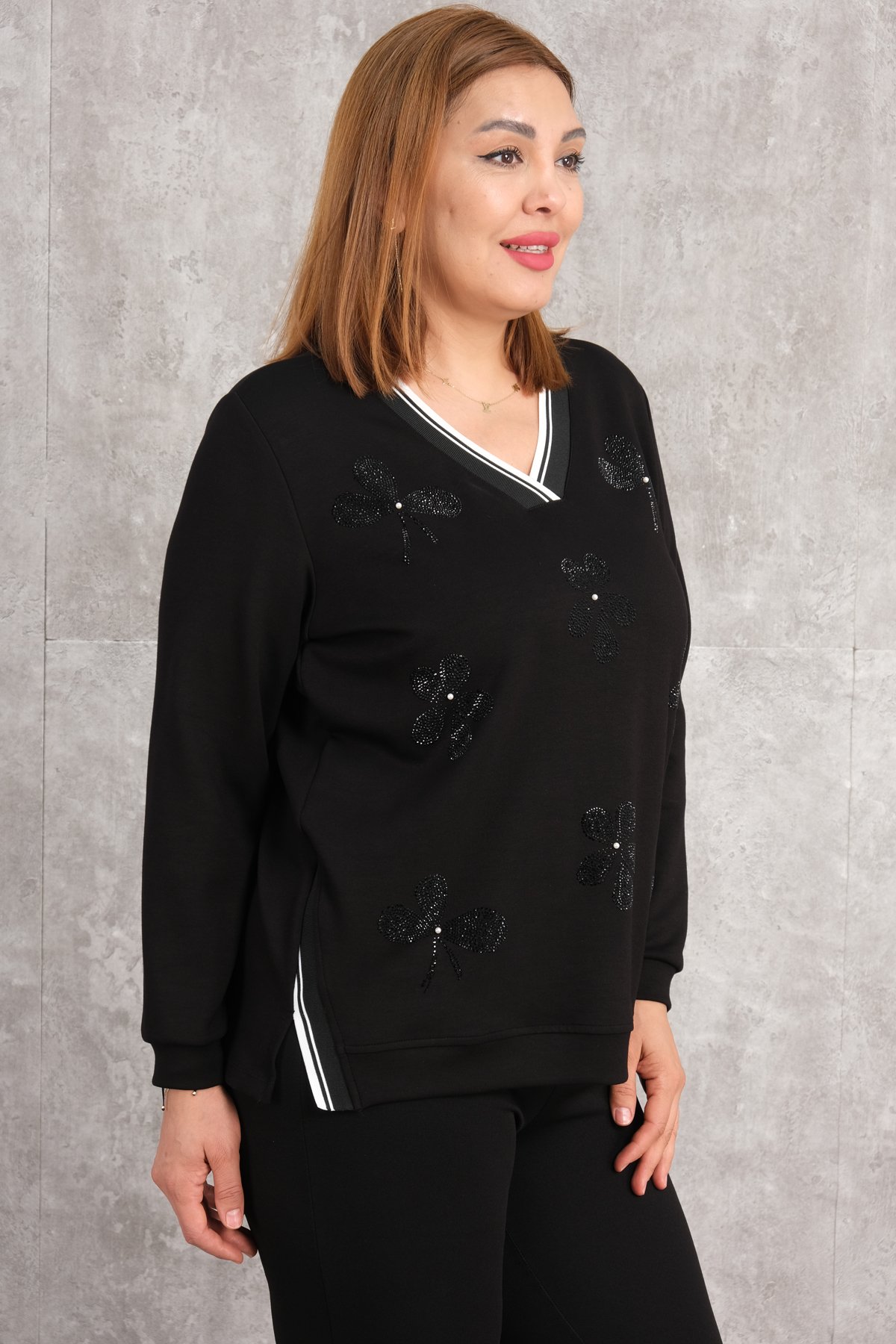 Plus Size Printed Blouse-Black