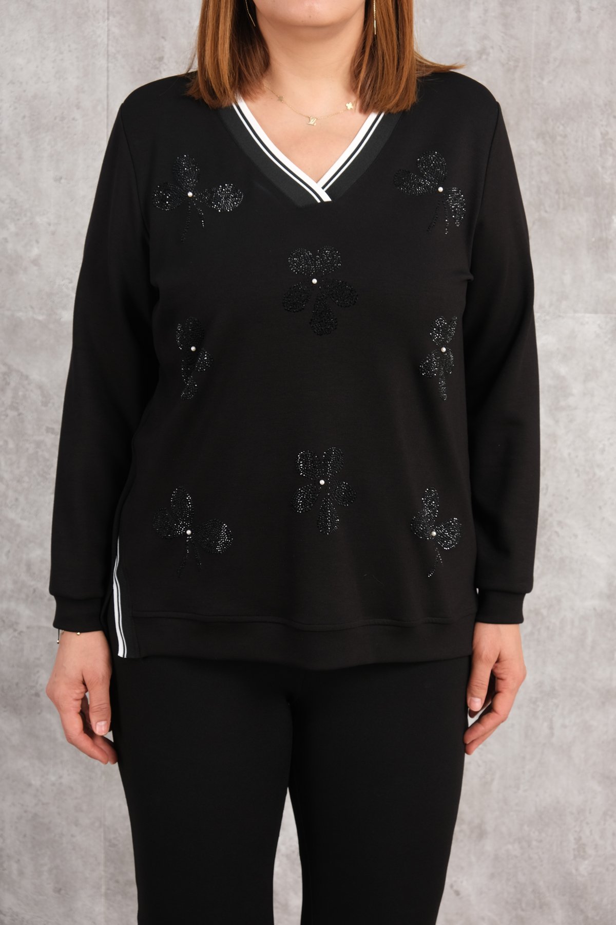 Plus Size Printed Blouse-Black