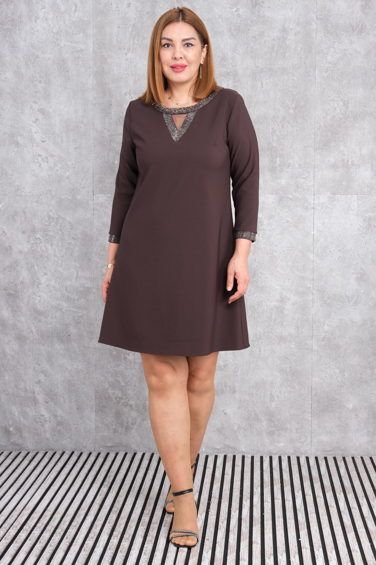 Plus Size Dress-Brown