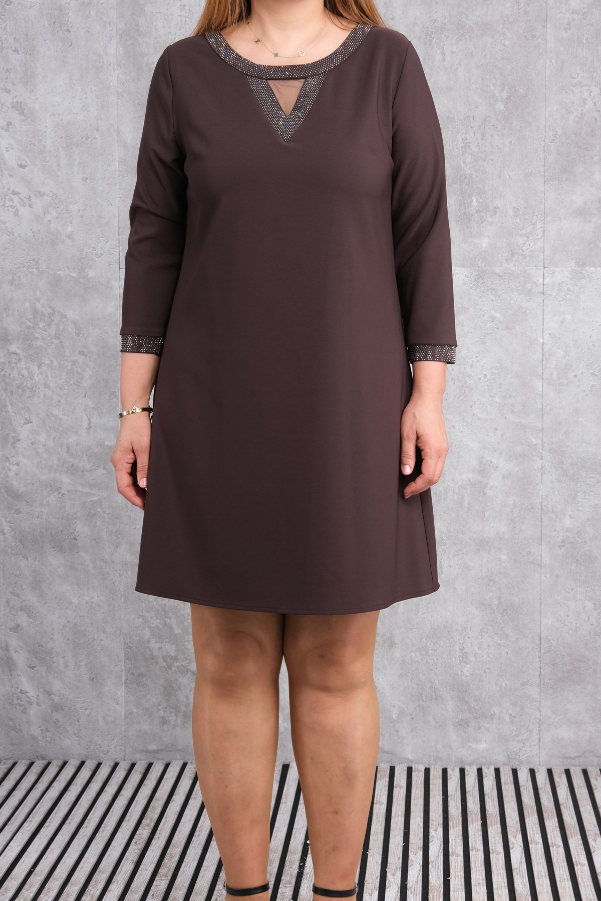 Plus Size Dress-Brown
