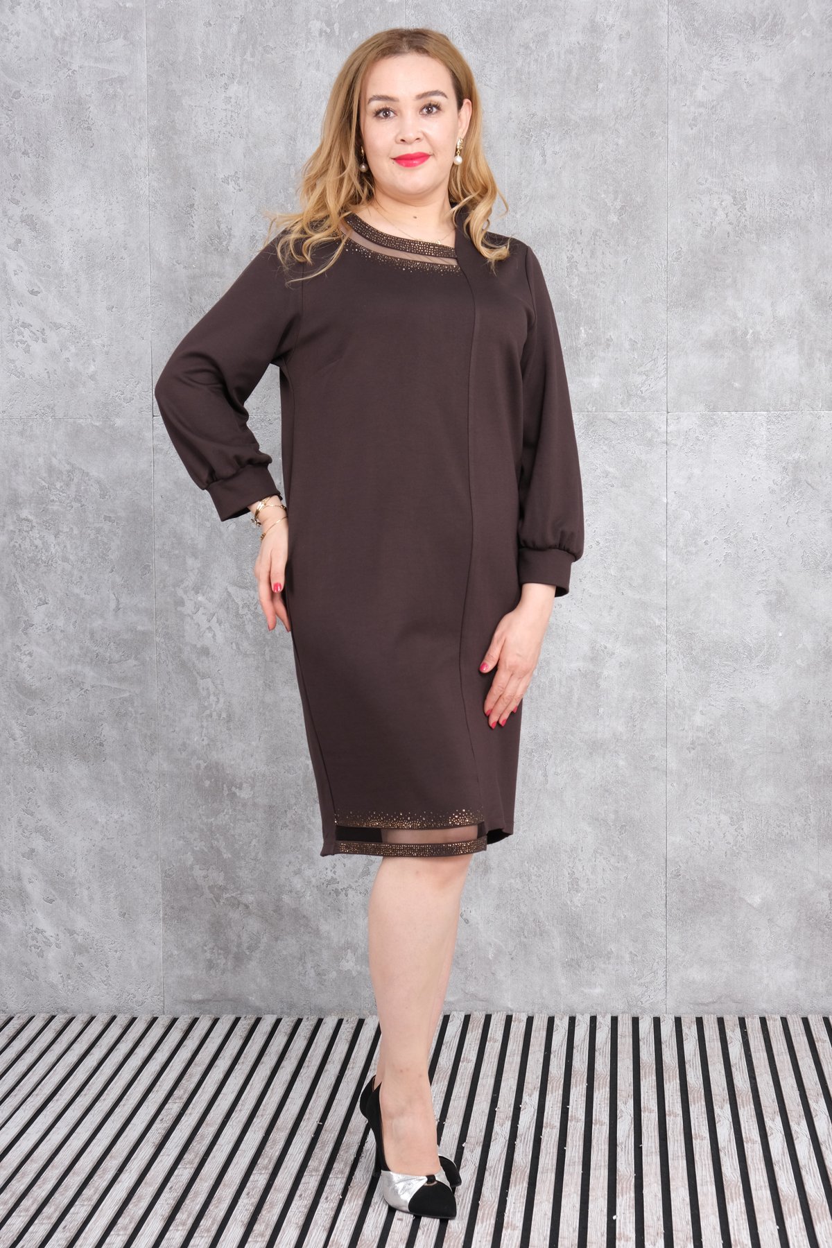 Plus Size Dress-Brown