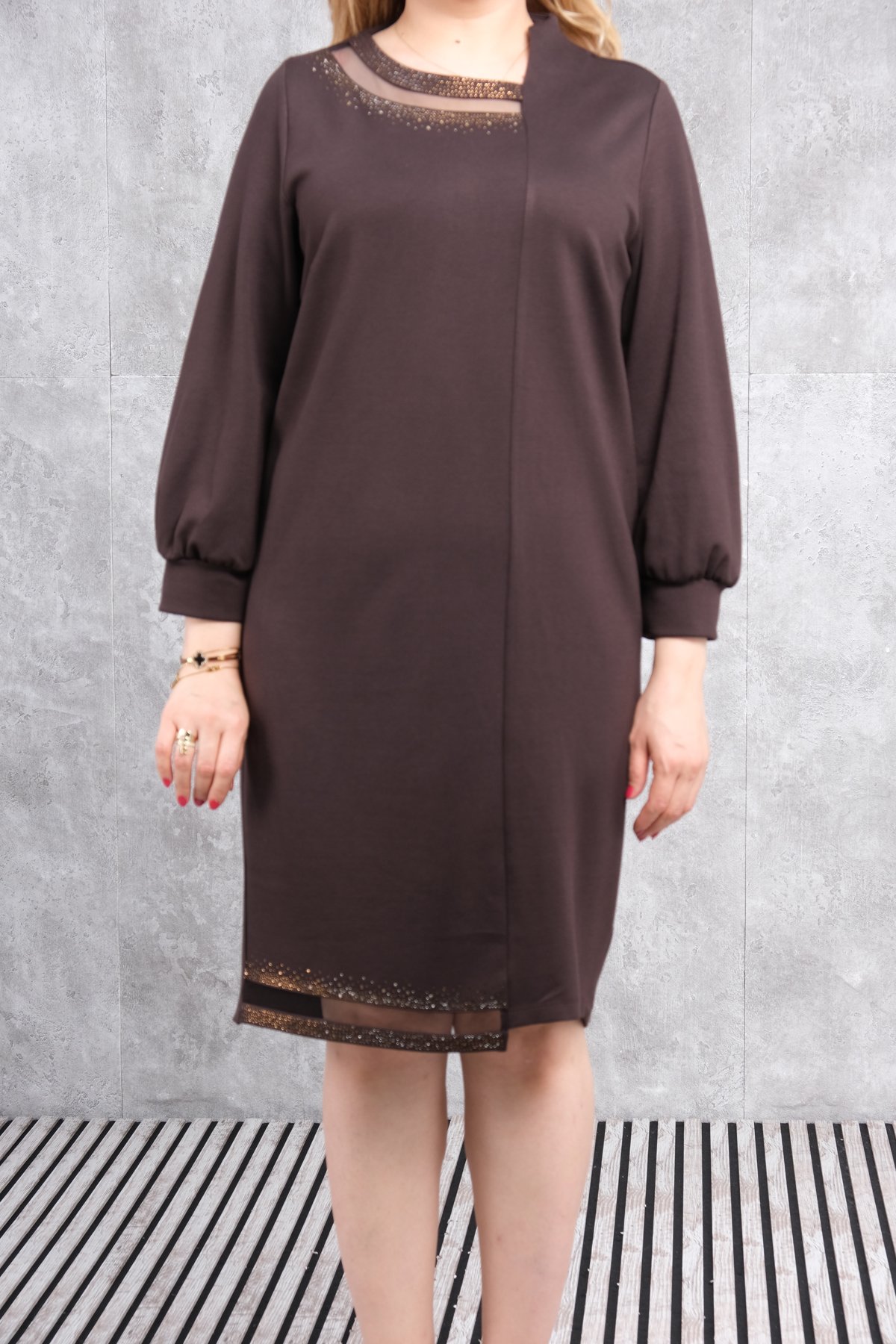 Plus Size Dress-Brown