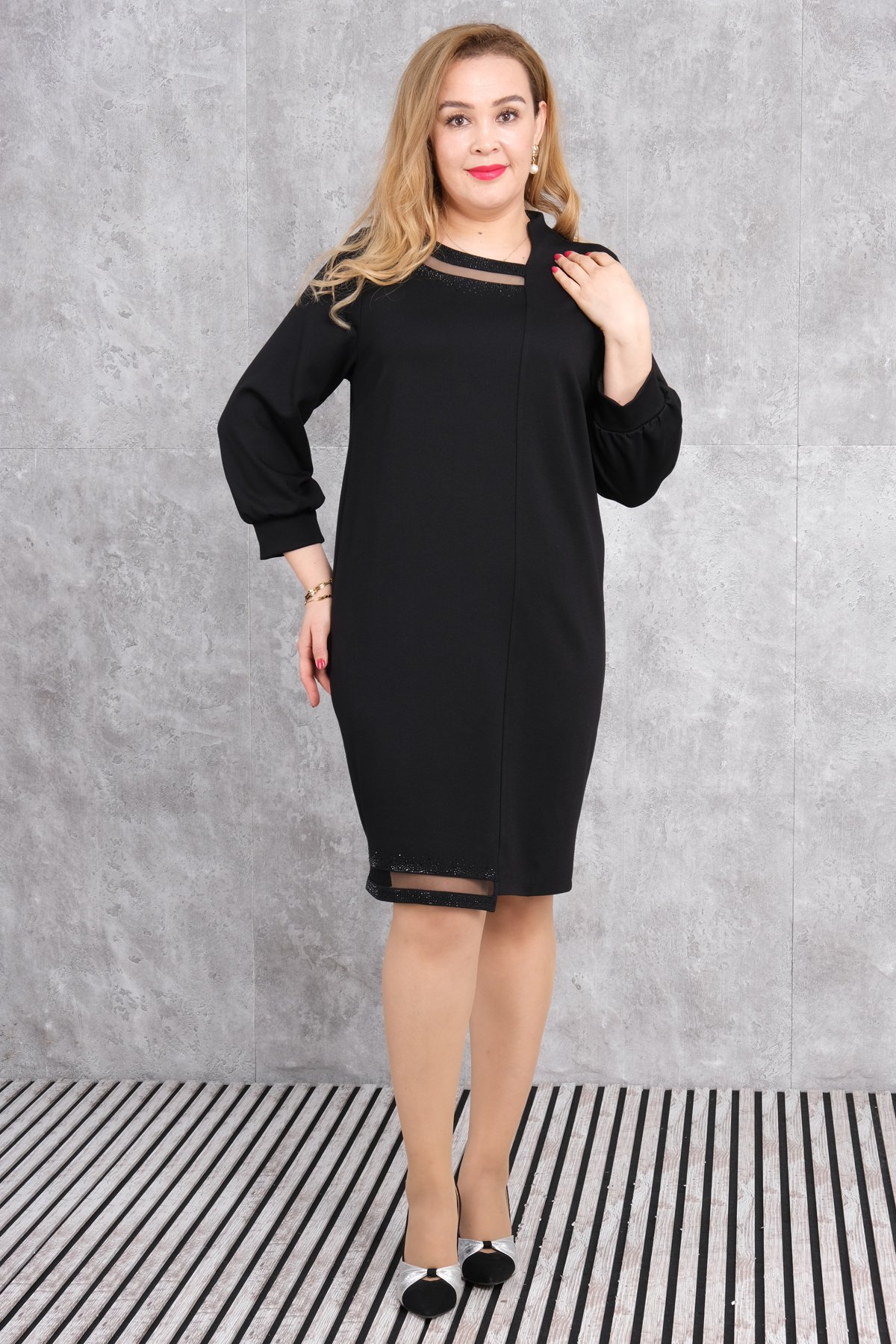 Plus Size Dress-YELLOW - BLACK