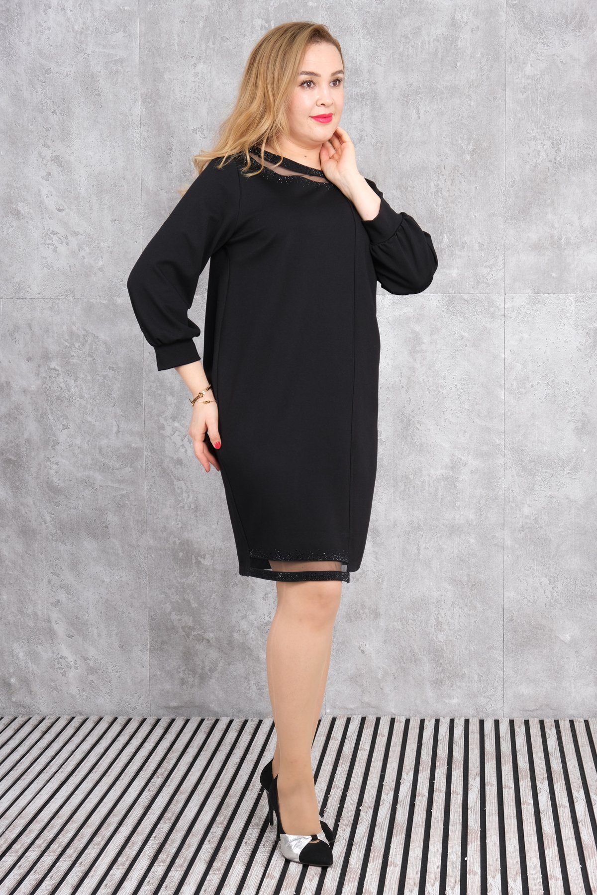 Plus Size Dress-YELLOW - BLACK