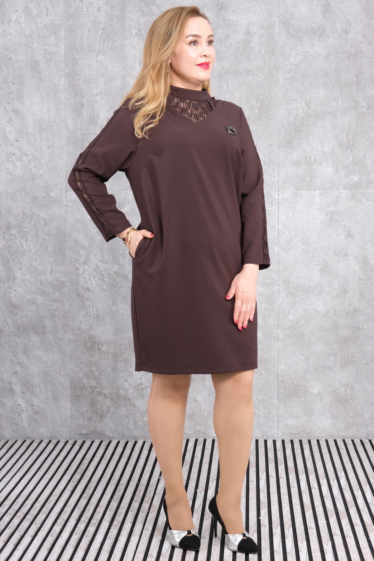 Plus Size Dress-Brown