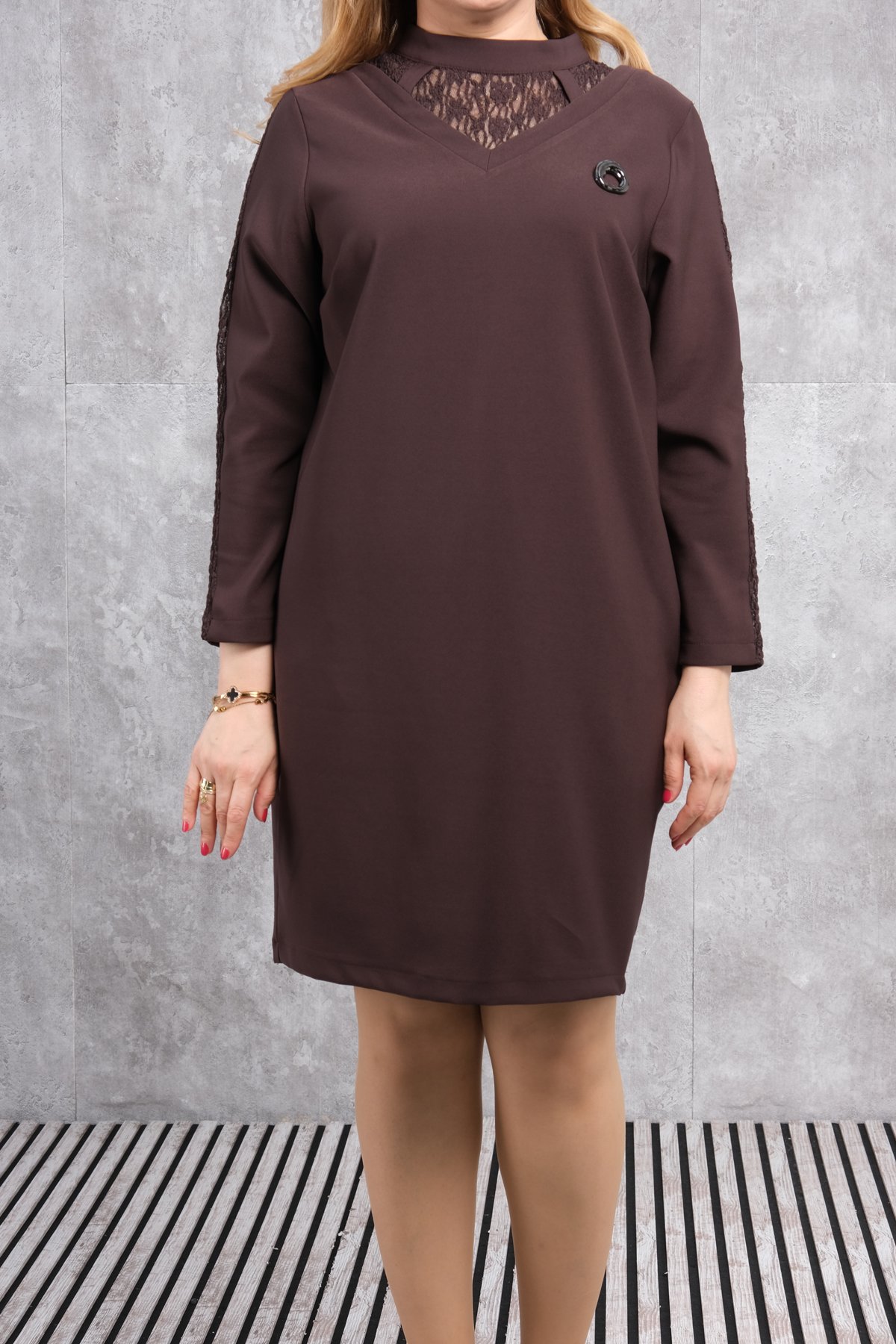 Plus Size Dress-Brown