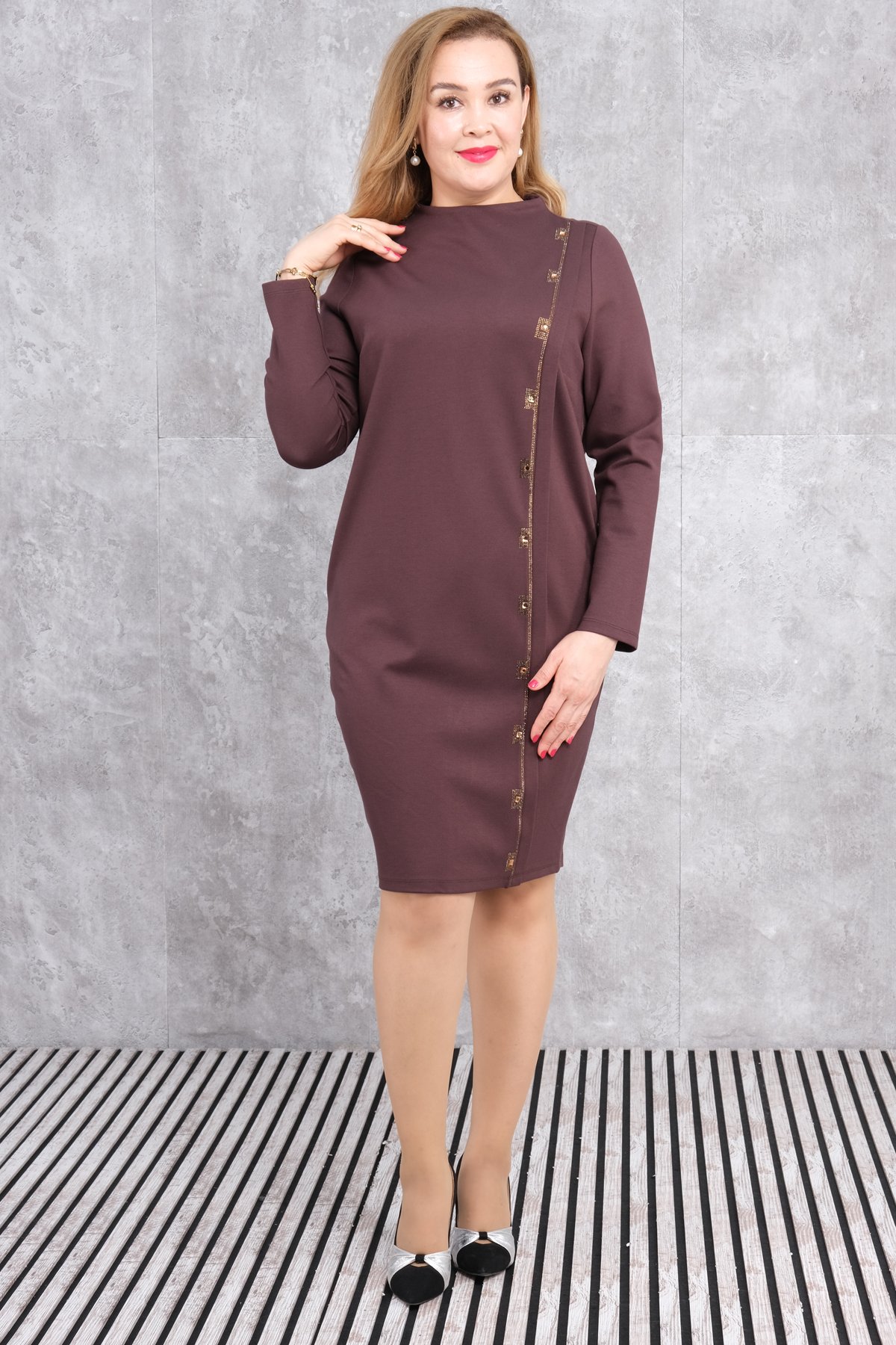 Plus Size Dress-Brown