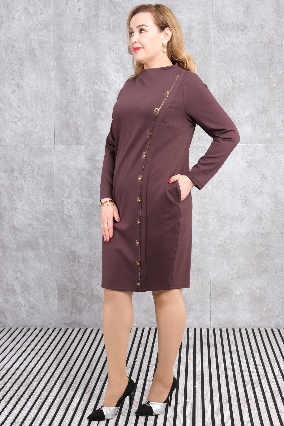 Plus Size Dress-Brown