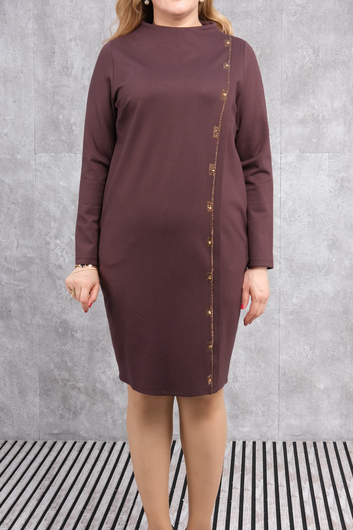 Plus Size Dress-Brown