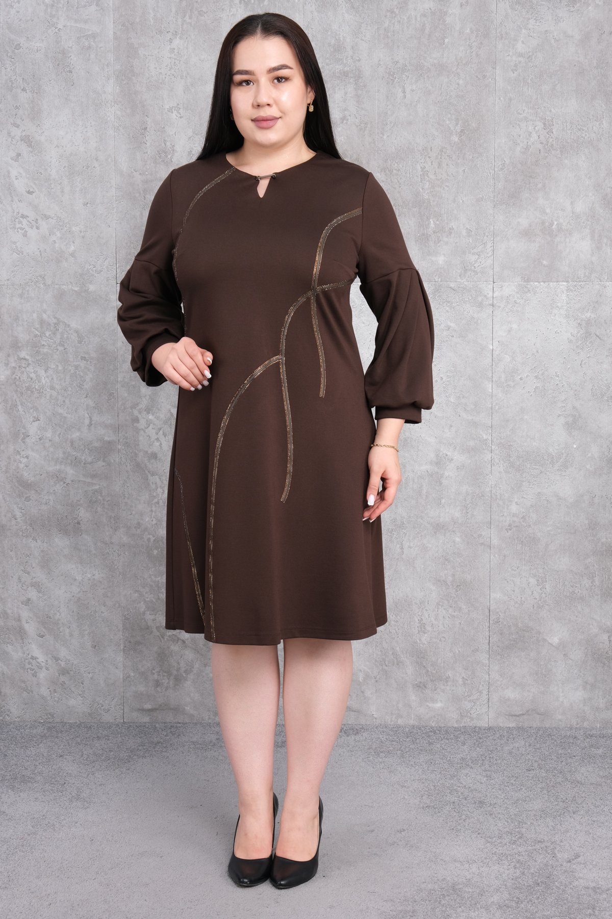 Plus Size Dress-Brown