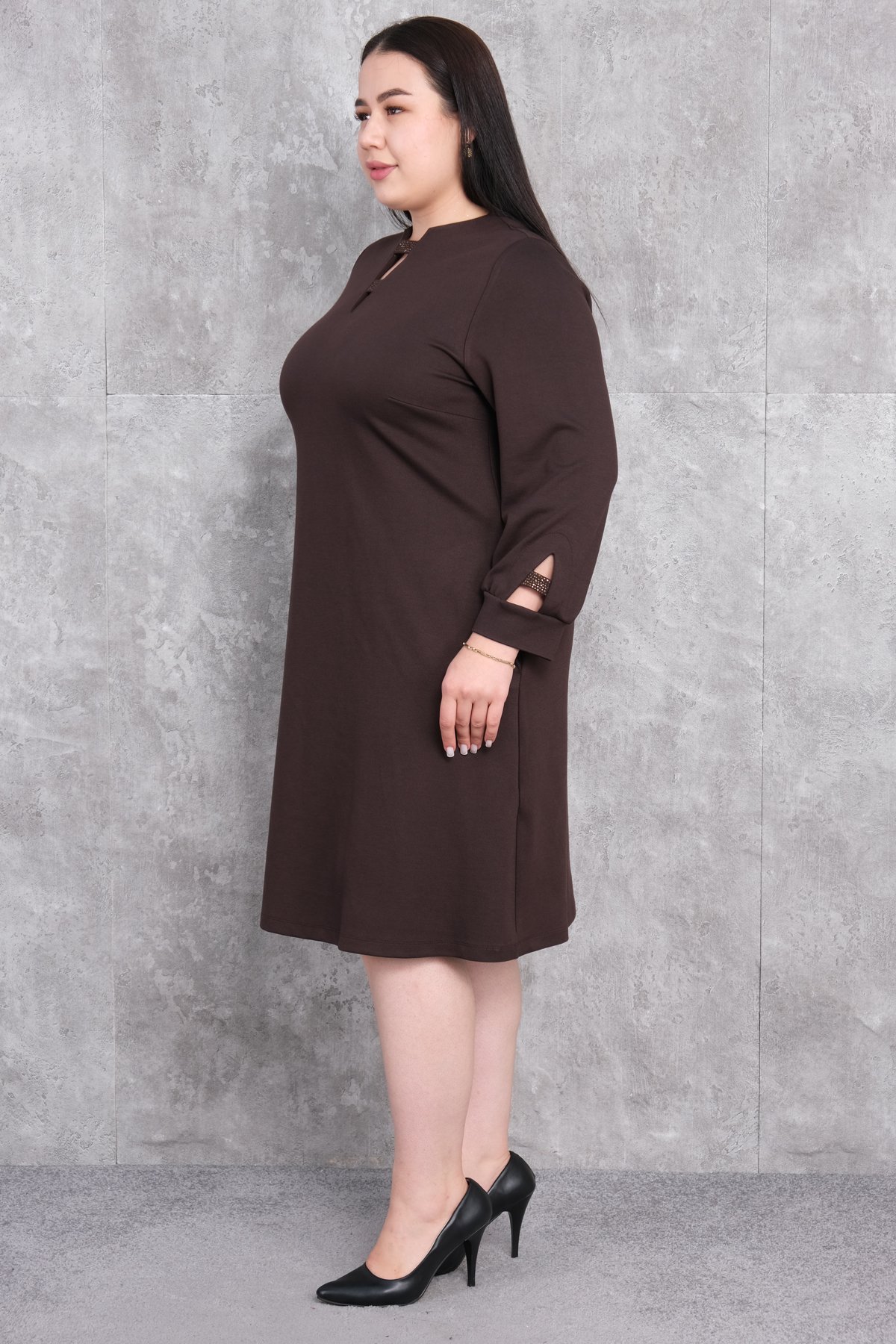 Plus Size Dress-Brown