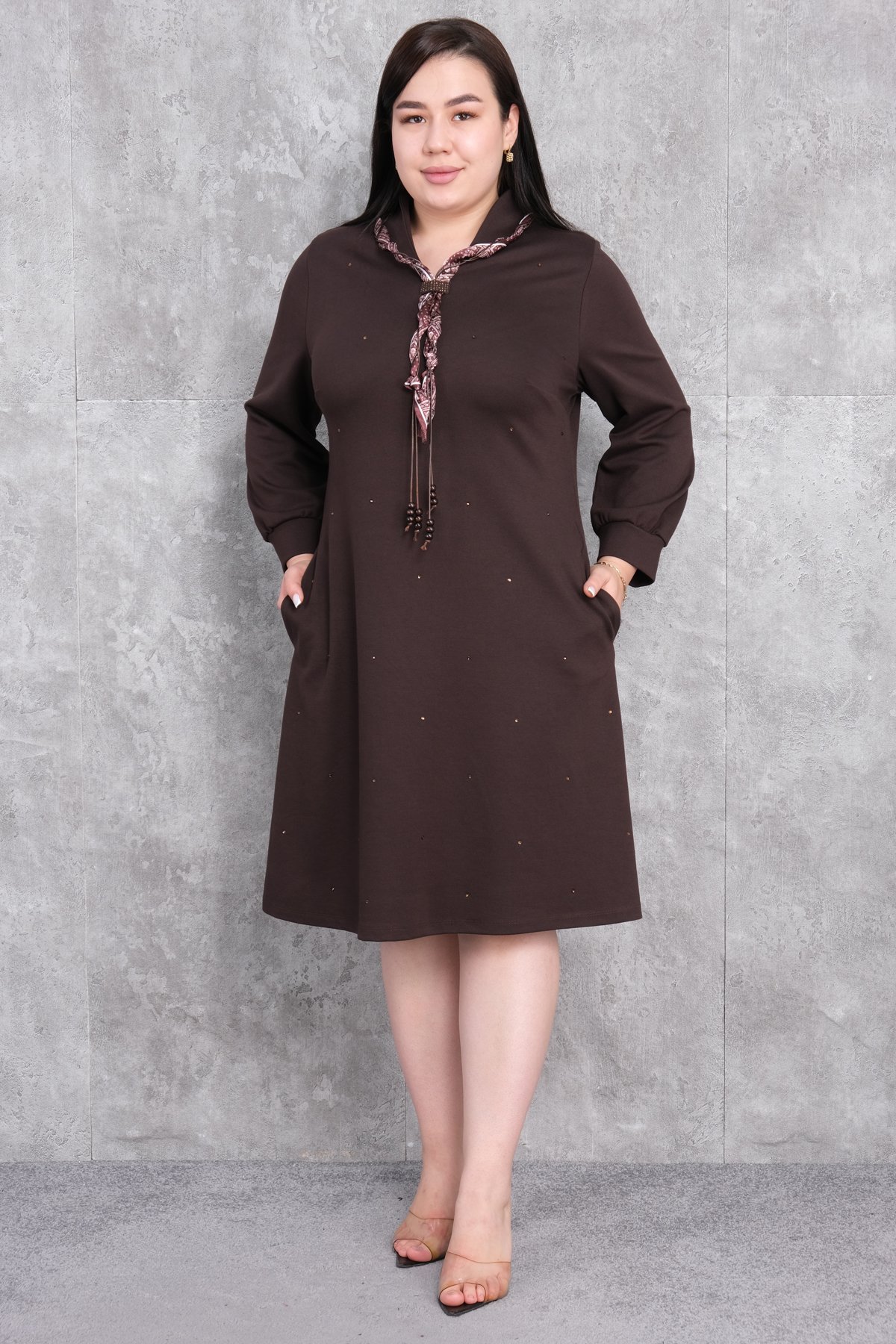 Plus Size Dress-Brown