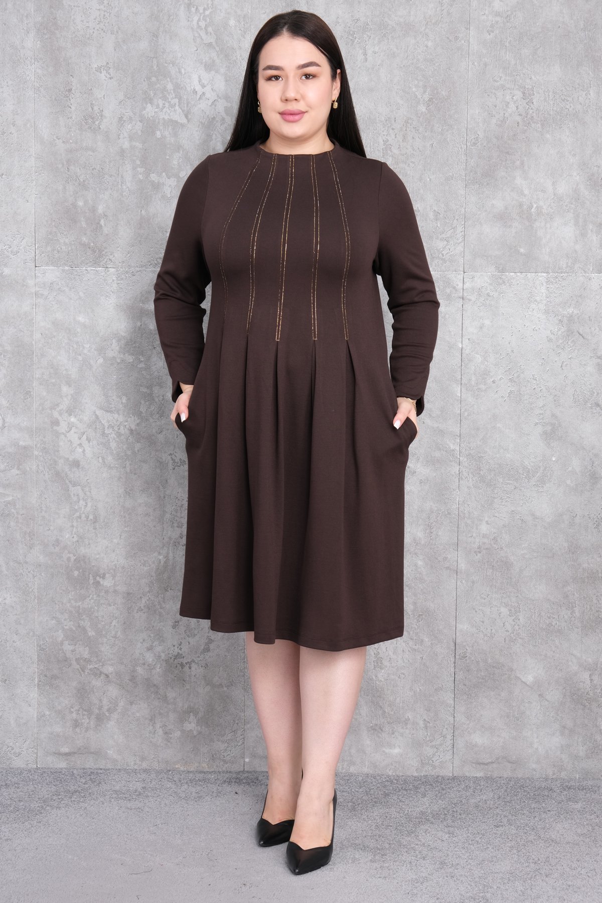 Plus Size Dress-Brown