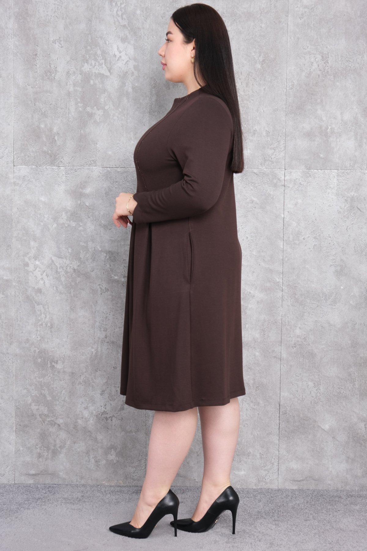 Plus Size Dress-Brown