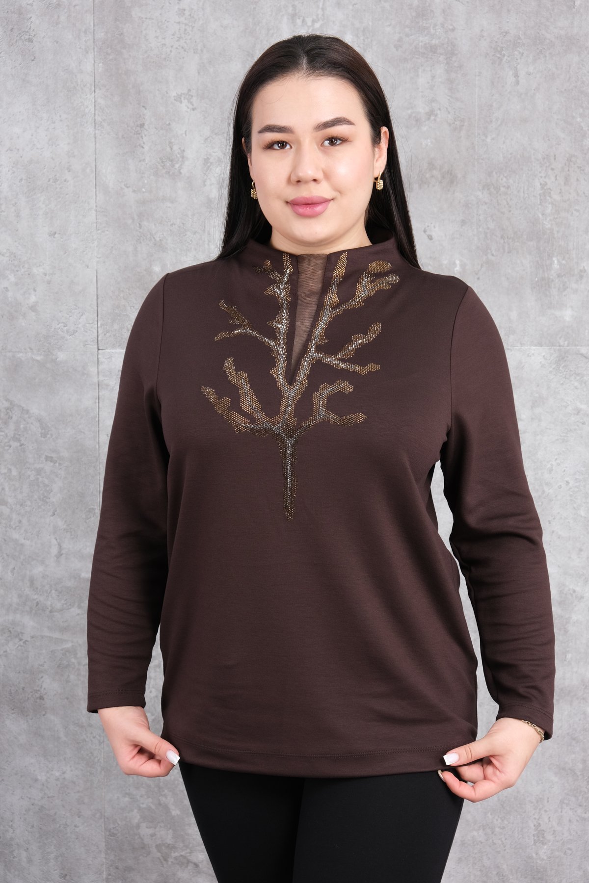 Plus Size Blouse-Brown
