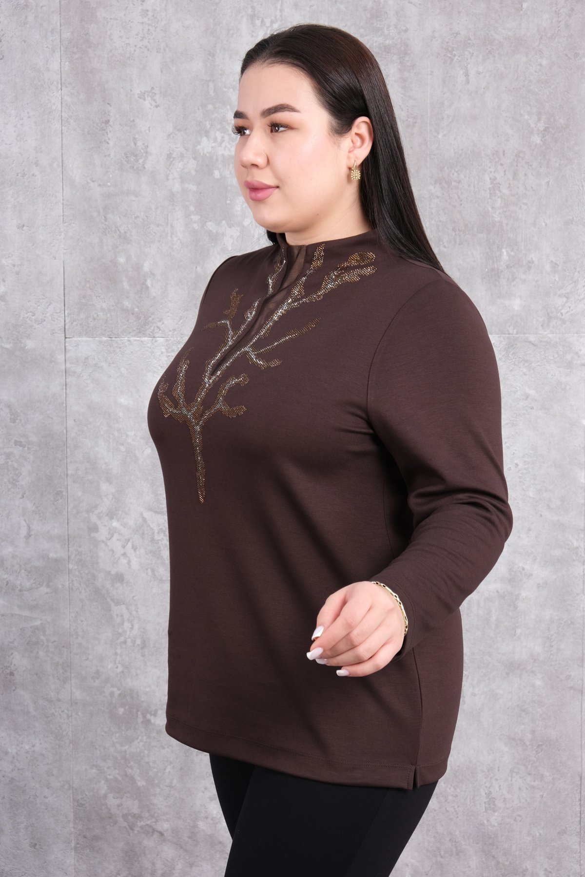 Plus Size Blouse-Brown