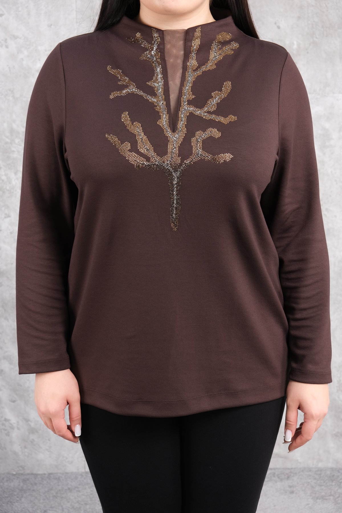 Plus Size Blouse-Brown
