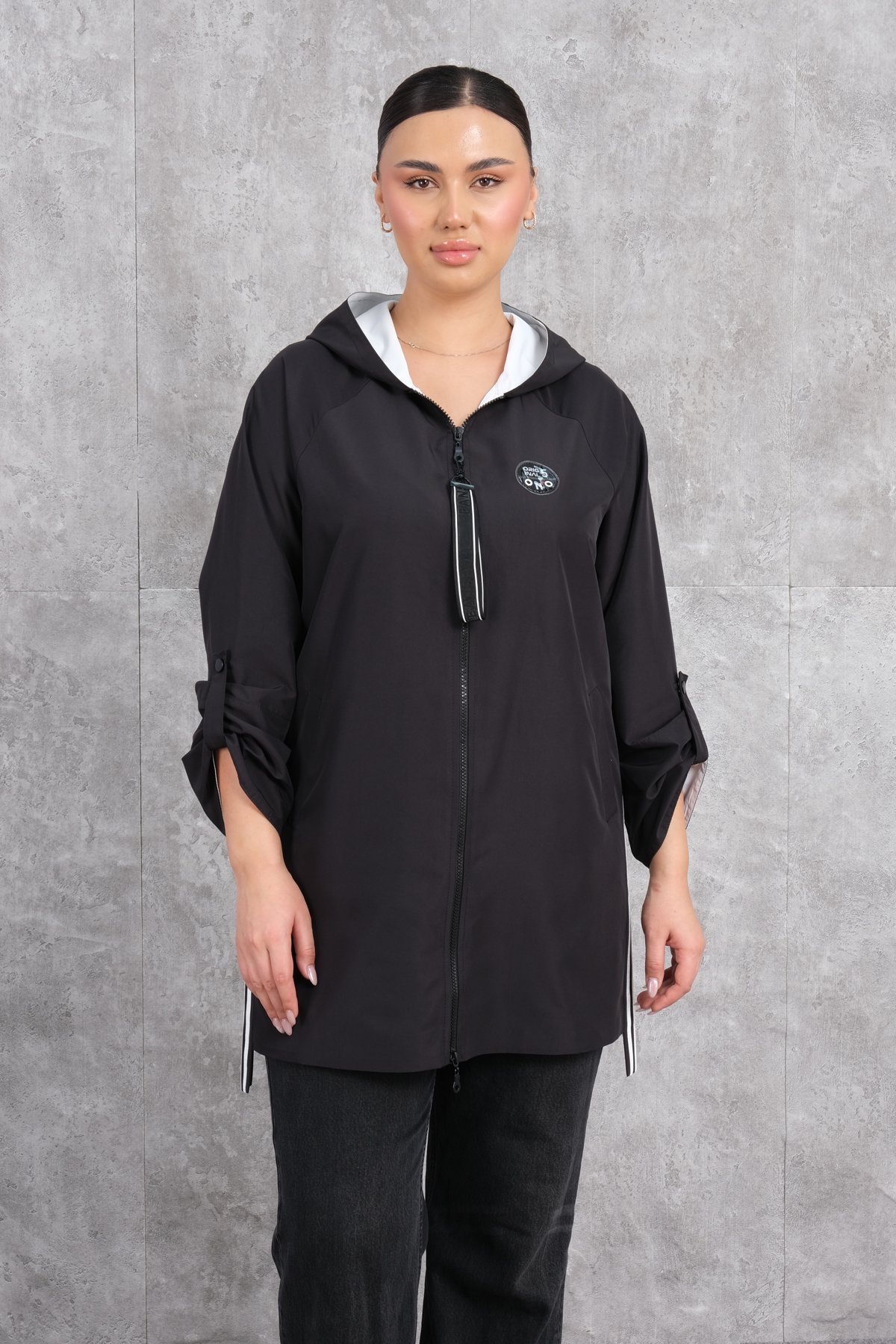 جاكيت رياضي طويل مقاس كبير-الأبيض