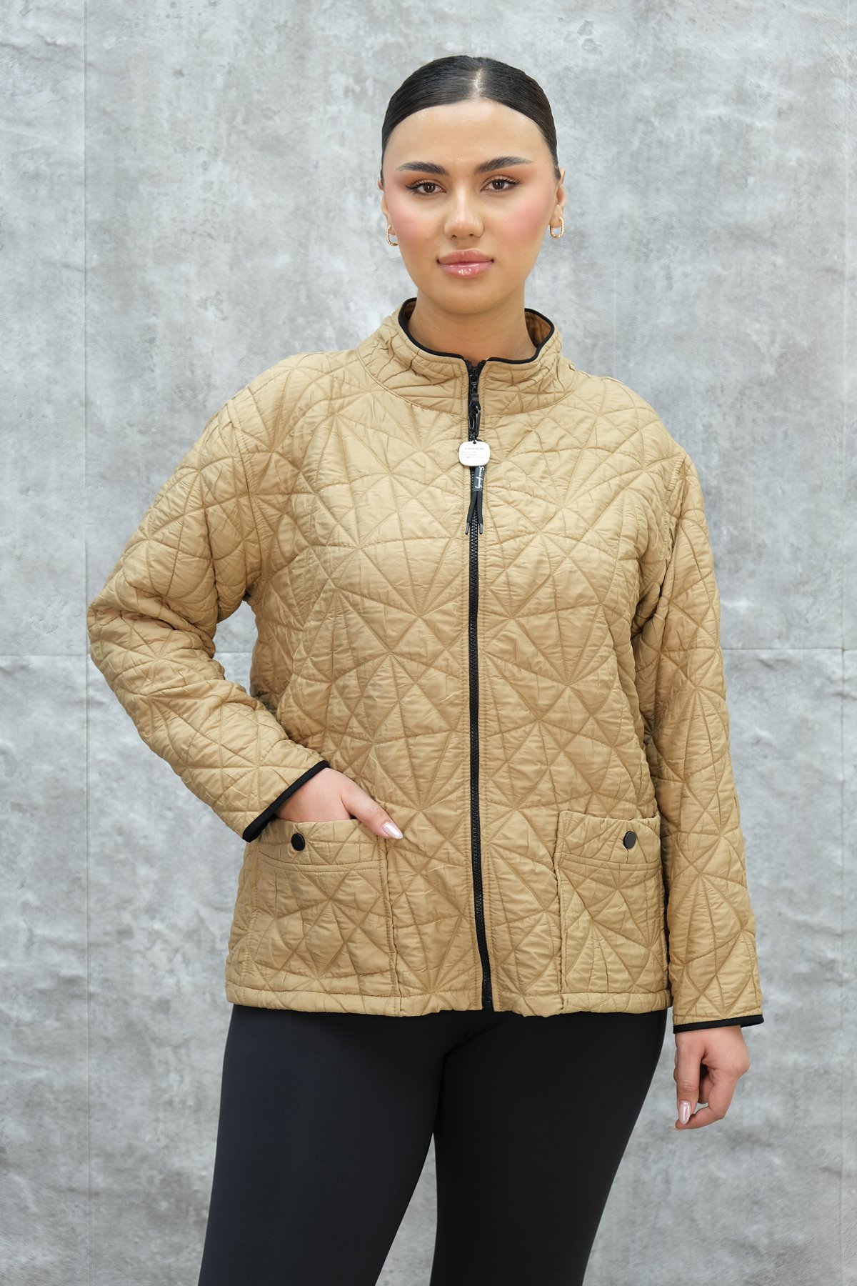 جاكيت رياضي قصير مقاس كبير-خردل