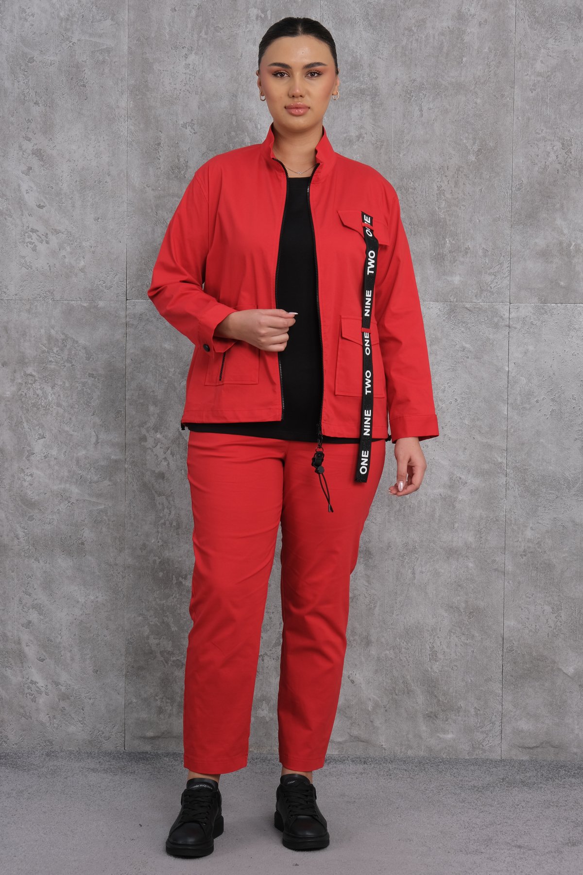Plus Size Womens Three-Piece Sports Set-Red