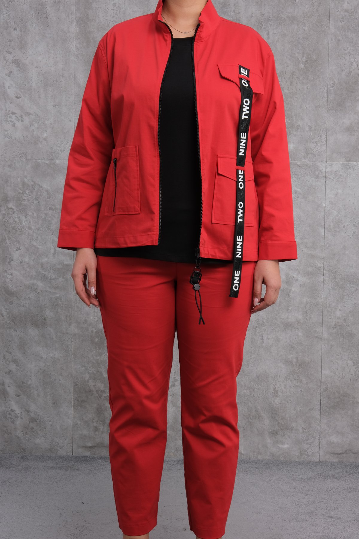 Plus Size Womens Three-Piece Sports Set-Red