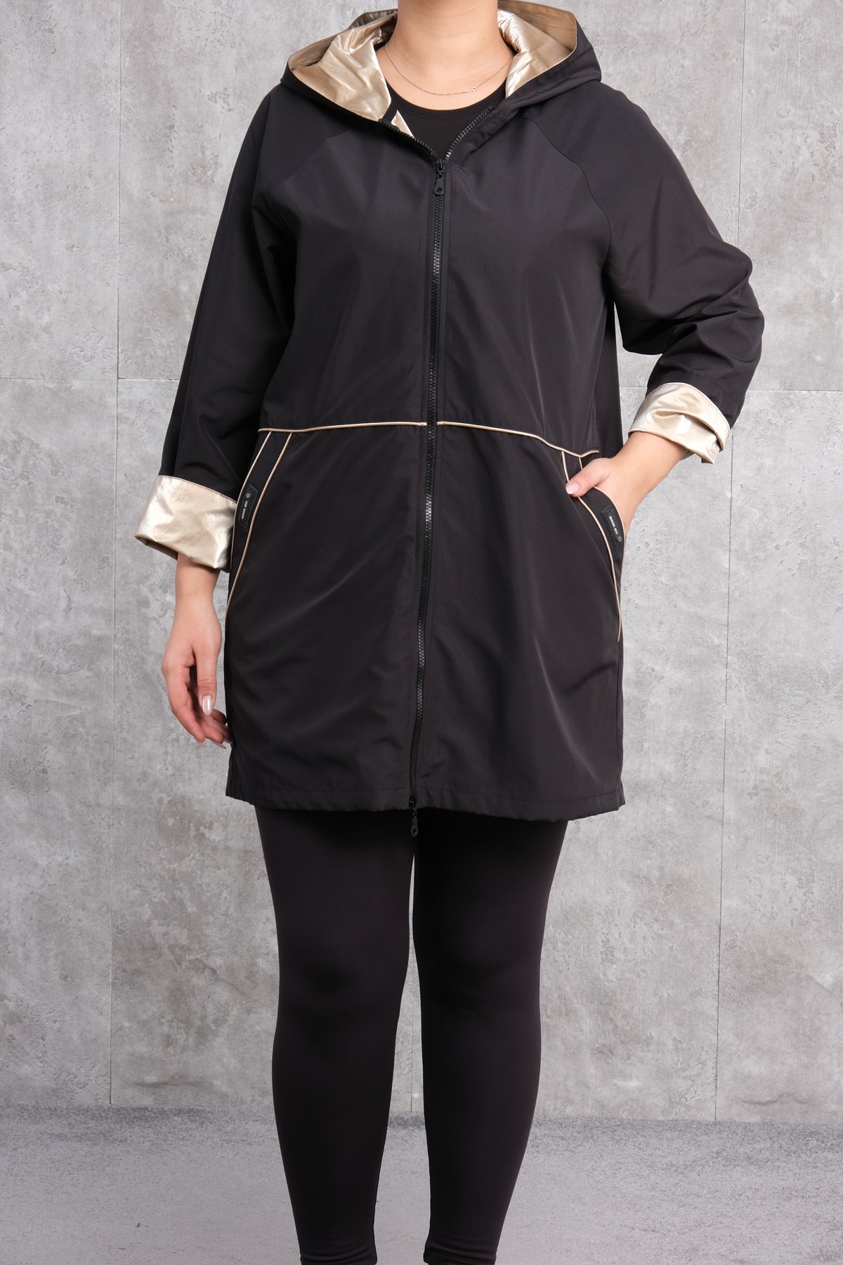 Plus Size Long Sport Jacket-Beige