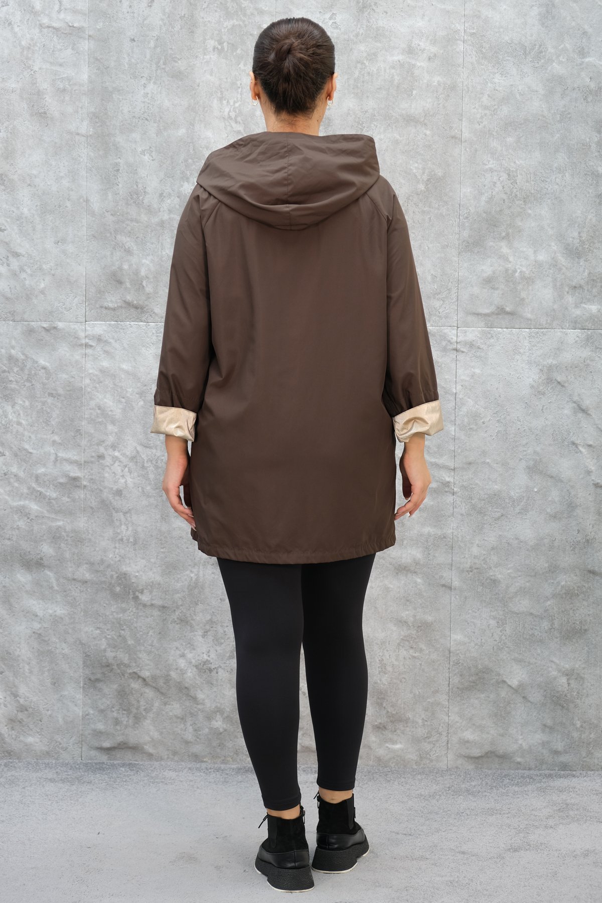 Plus Size Long Sport Jacket-Brown