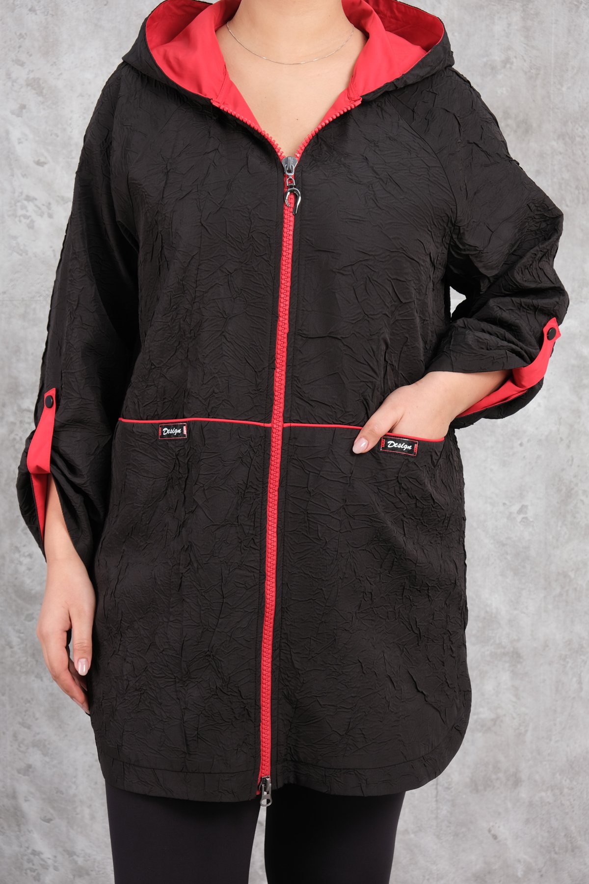 معطف ترنش مقاس كبير-الأسود