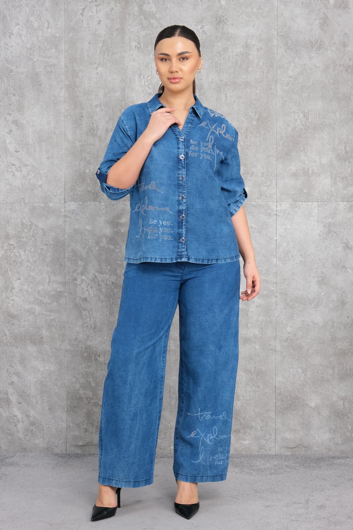 طقم من قطعتين مقاس كبير-الأزرق