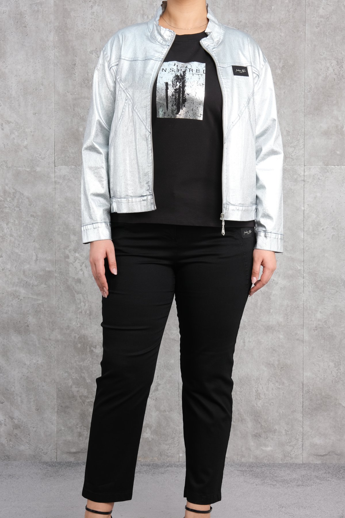 طقم من ثلاث قطع مقاس كبير-الرمادي