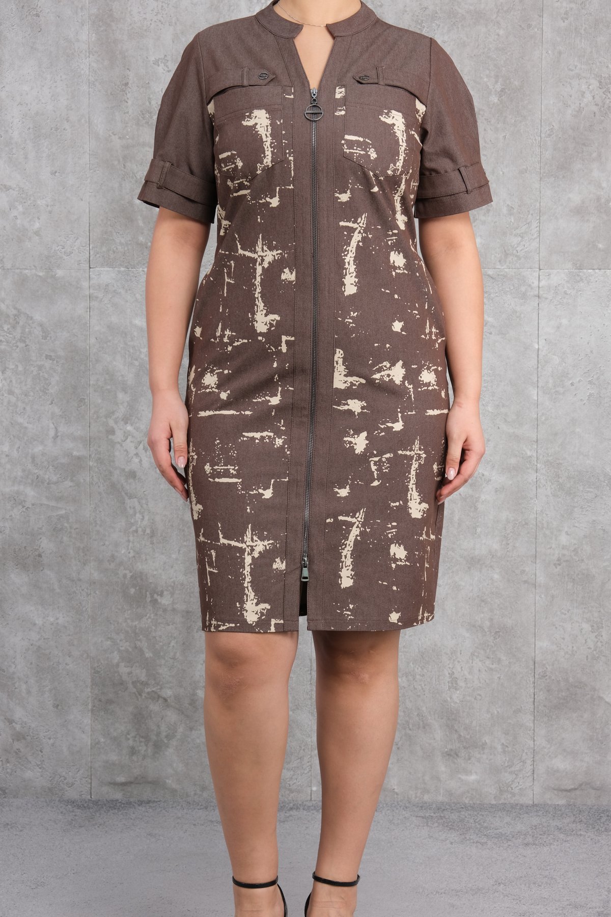 فستان مقاس كبير-البني