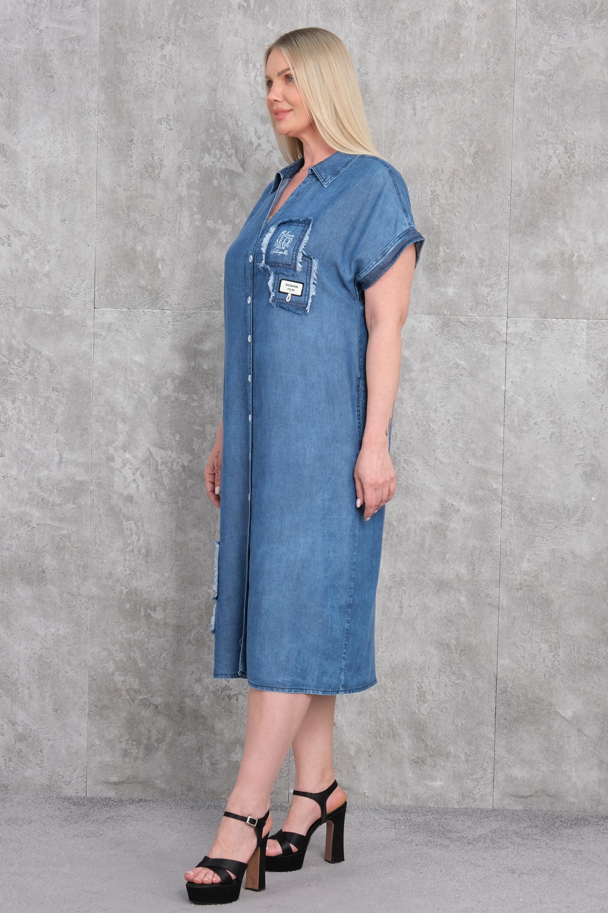 Plus Size Denim Dress-Blue