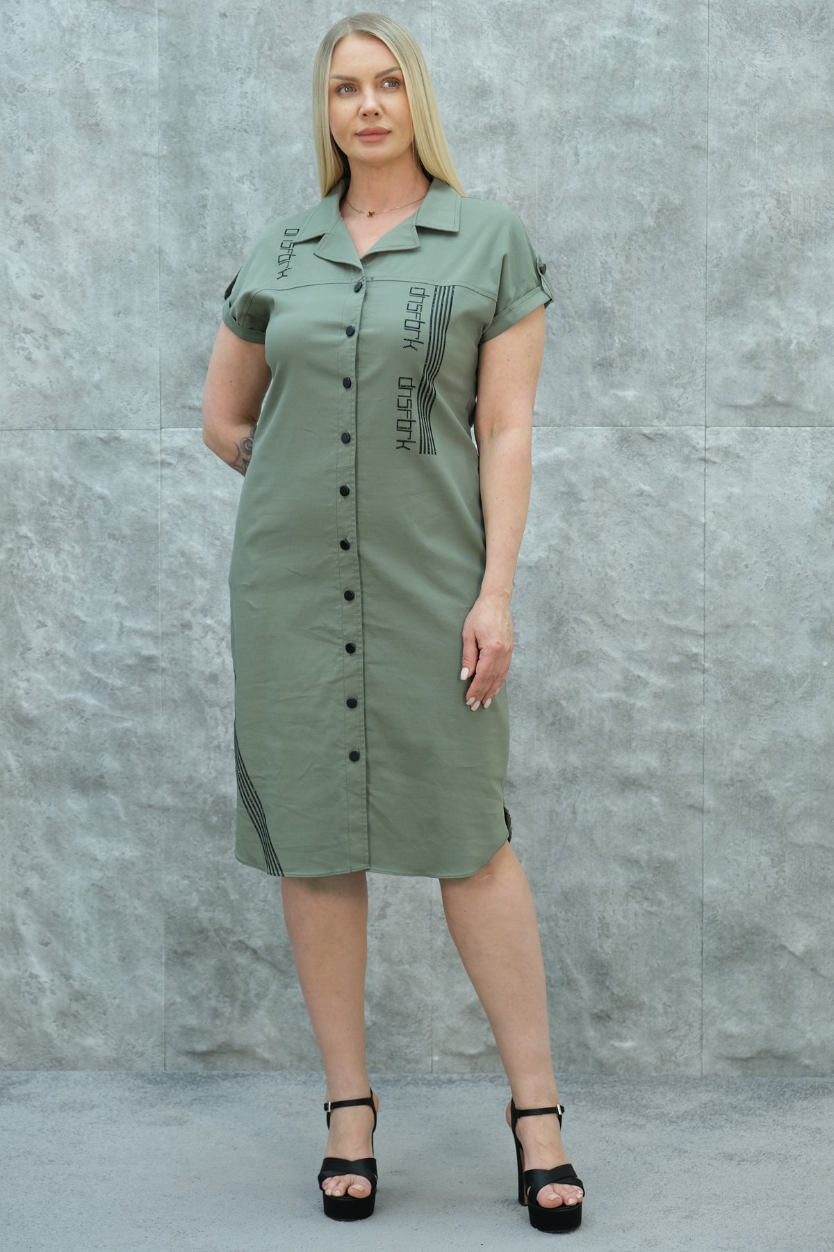 Casual Plus Size Dress-Khaki