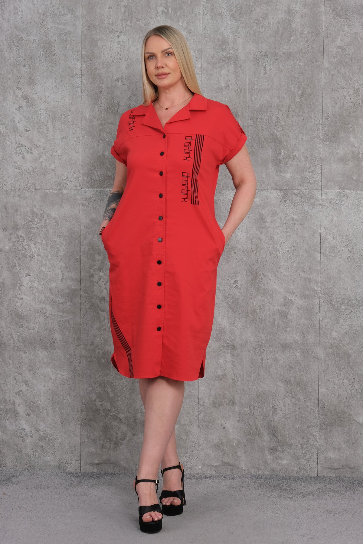 Casual Plus Size Dress-Red