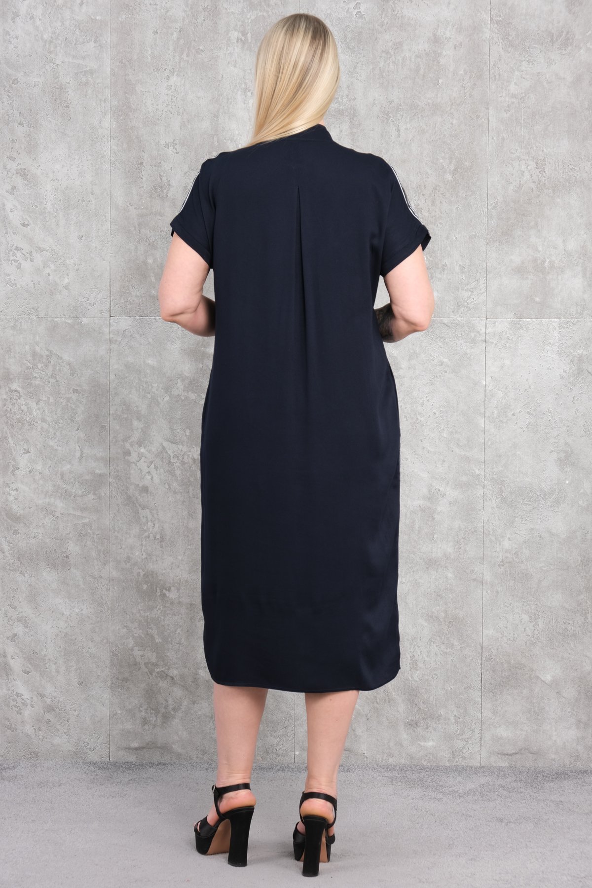 Casual Plus Size Dress-Dark Blue