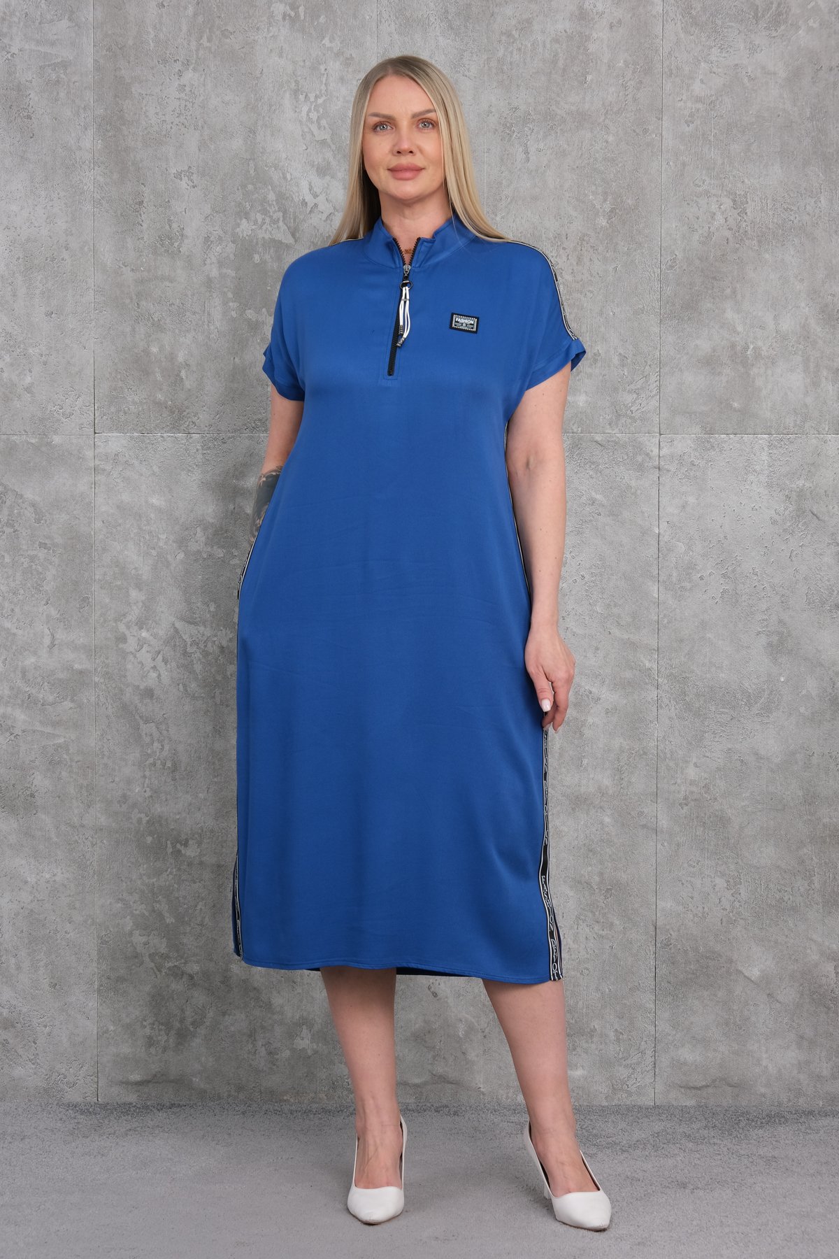 Casual Plus Size Dress-Bright Blue