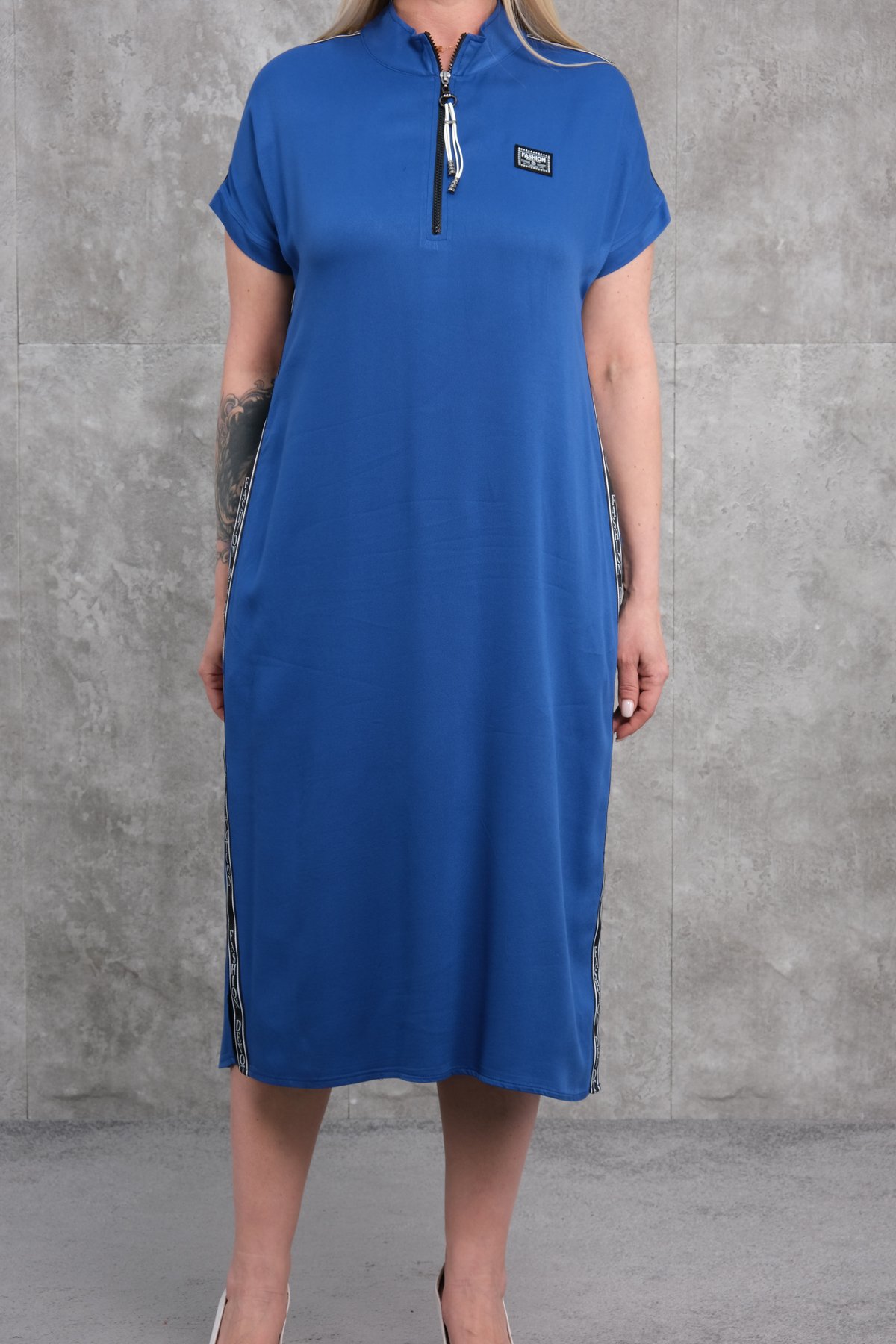Casual Plus Size Dress-Bright Blue