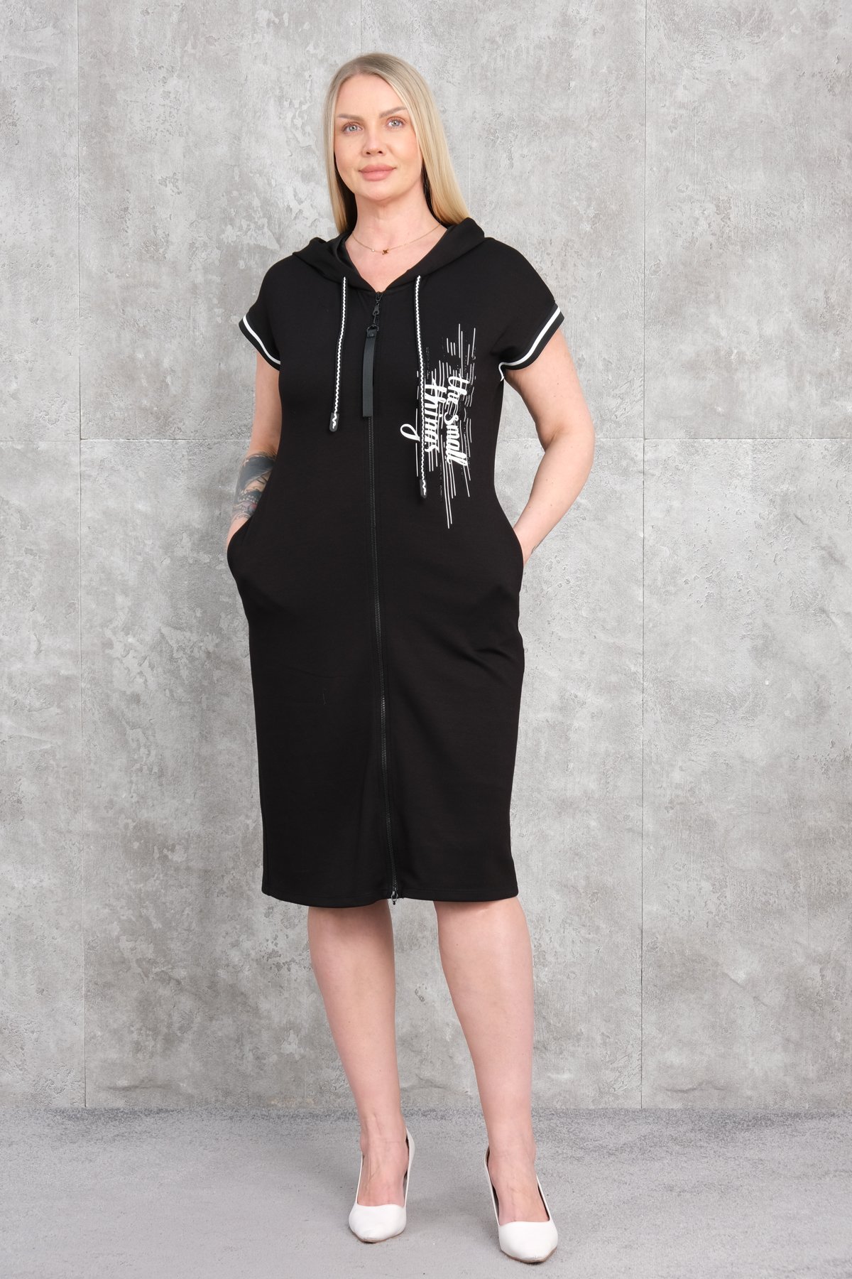 Casual Plus Size Dress-Black