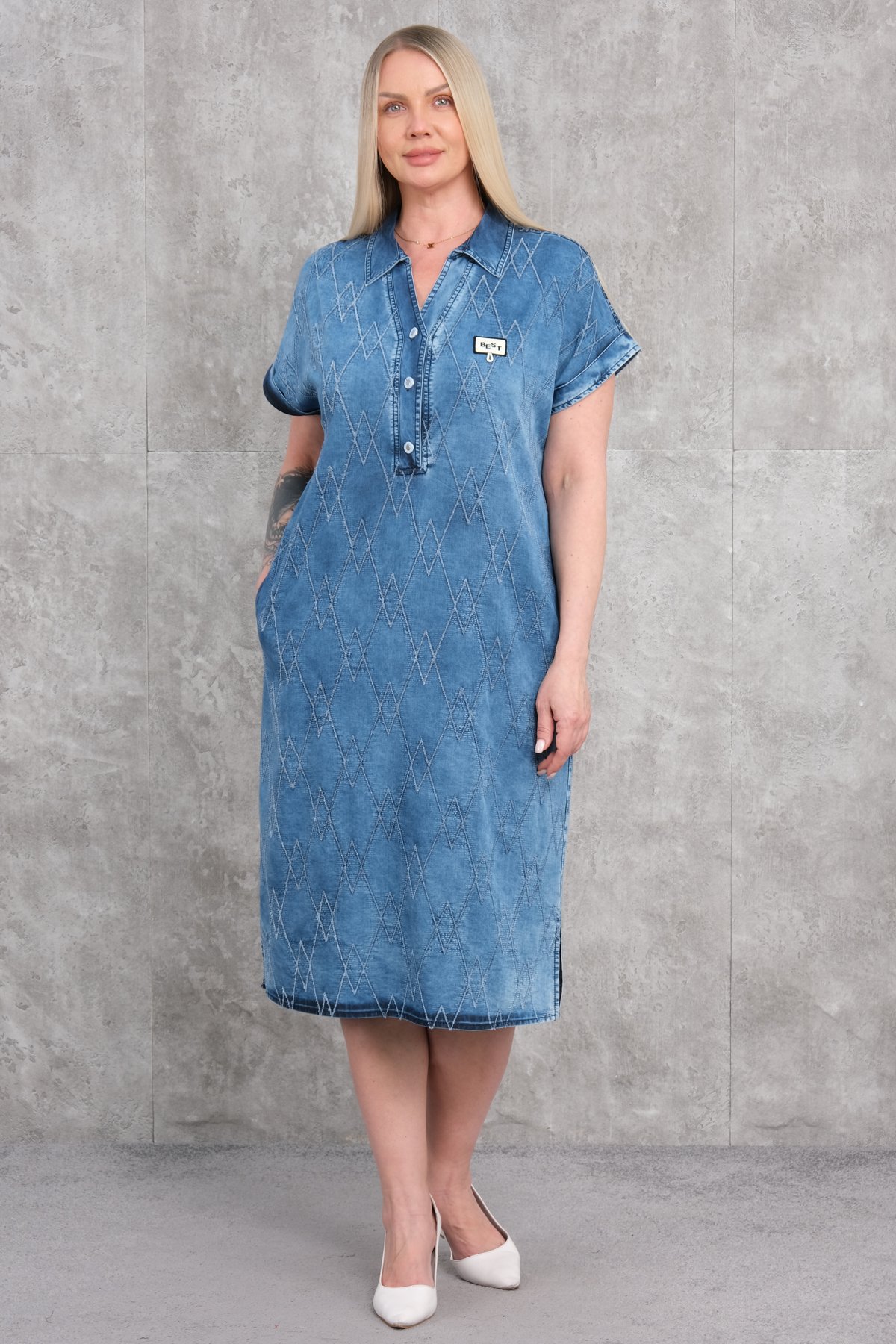 Plus Size Denim Dress-Blue