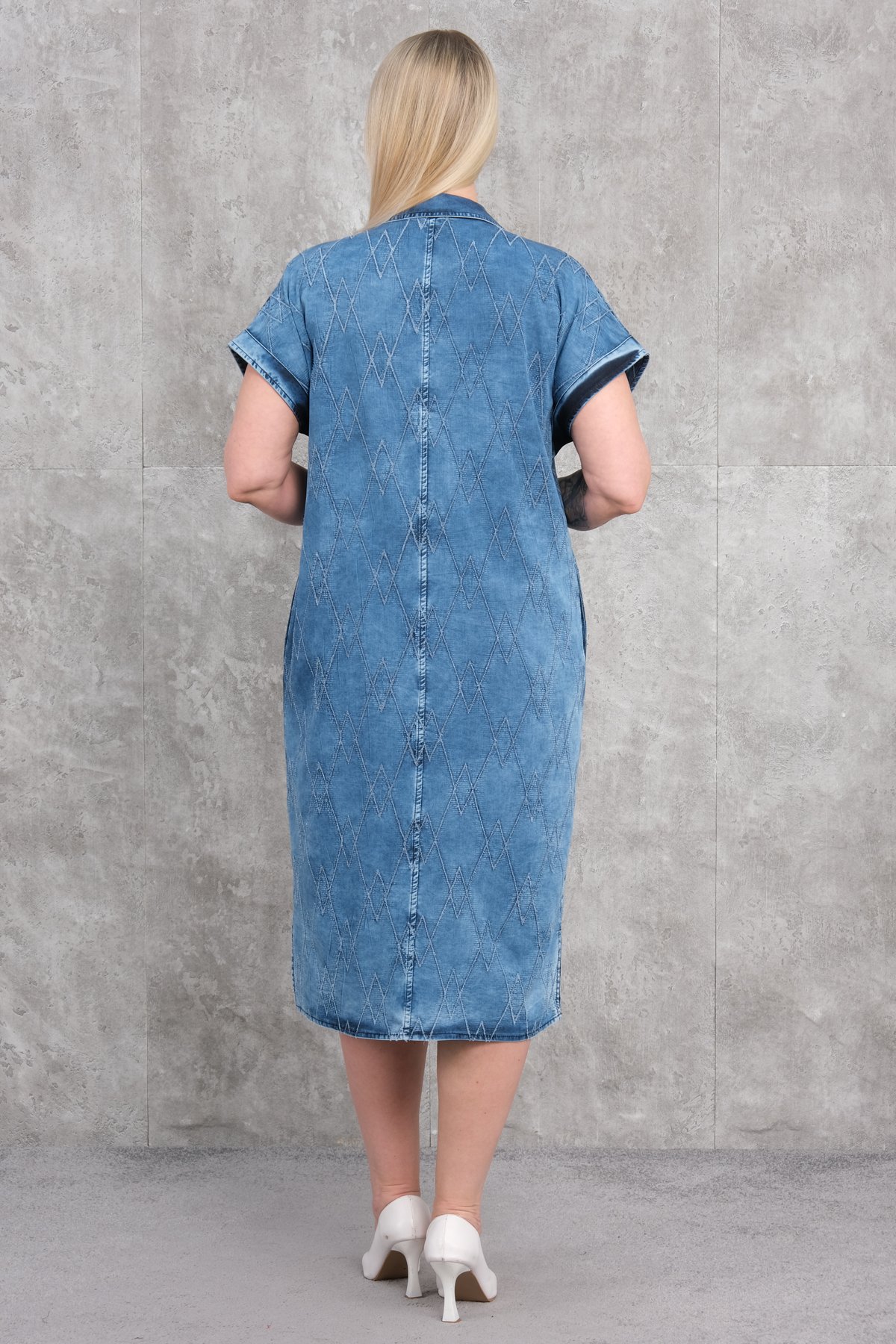 Plus Size Denim Dress-Blue