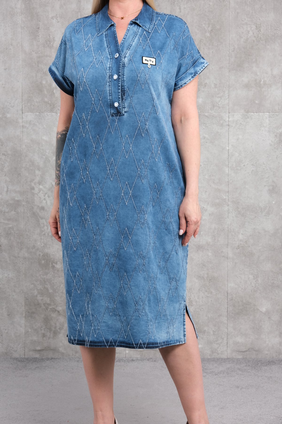 Plus Size Denim Dress-Blue