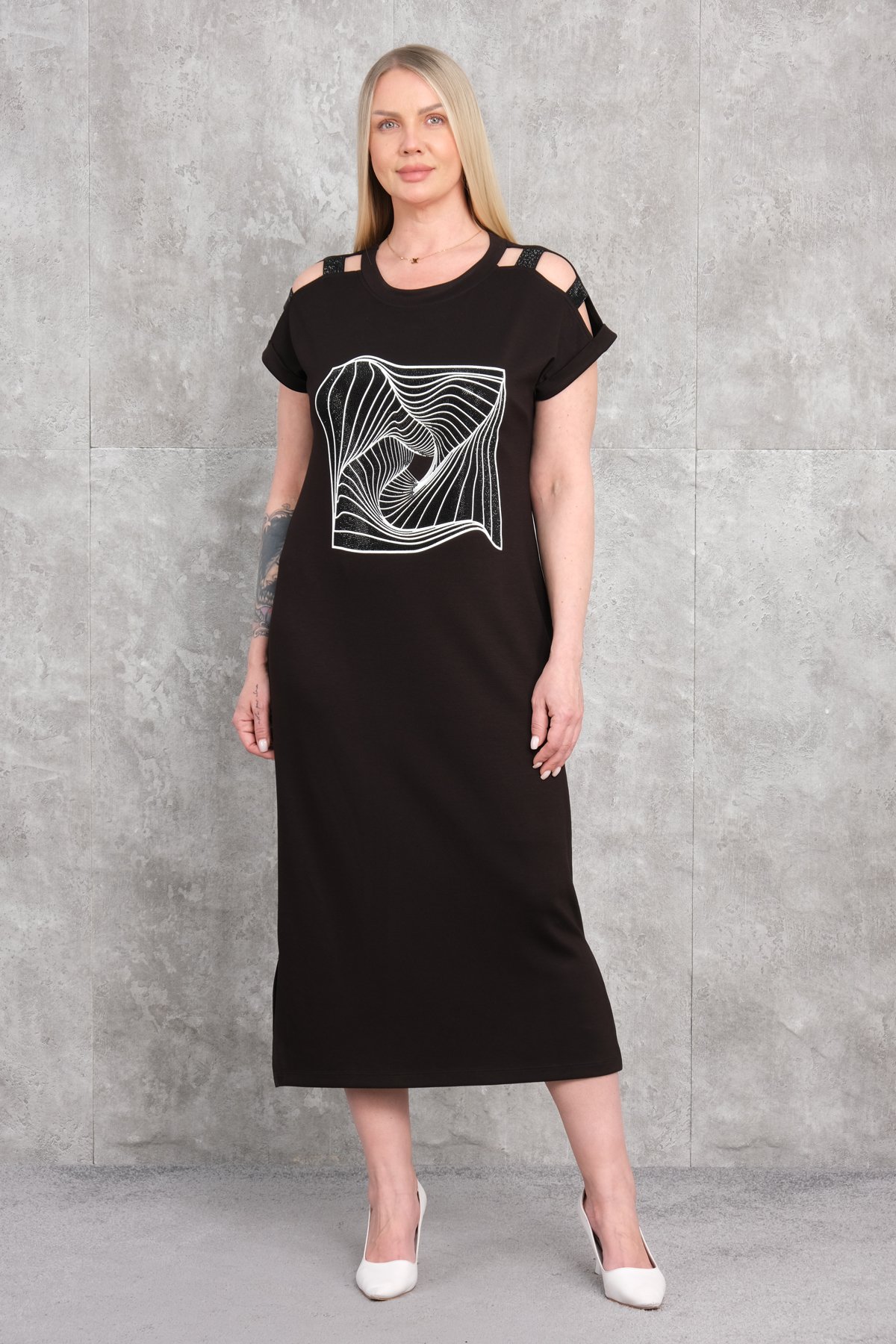 فستان يومي مقاس كبير-الأسود